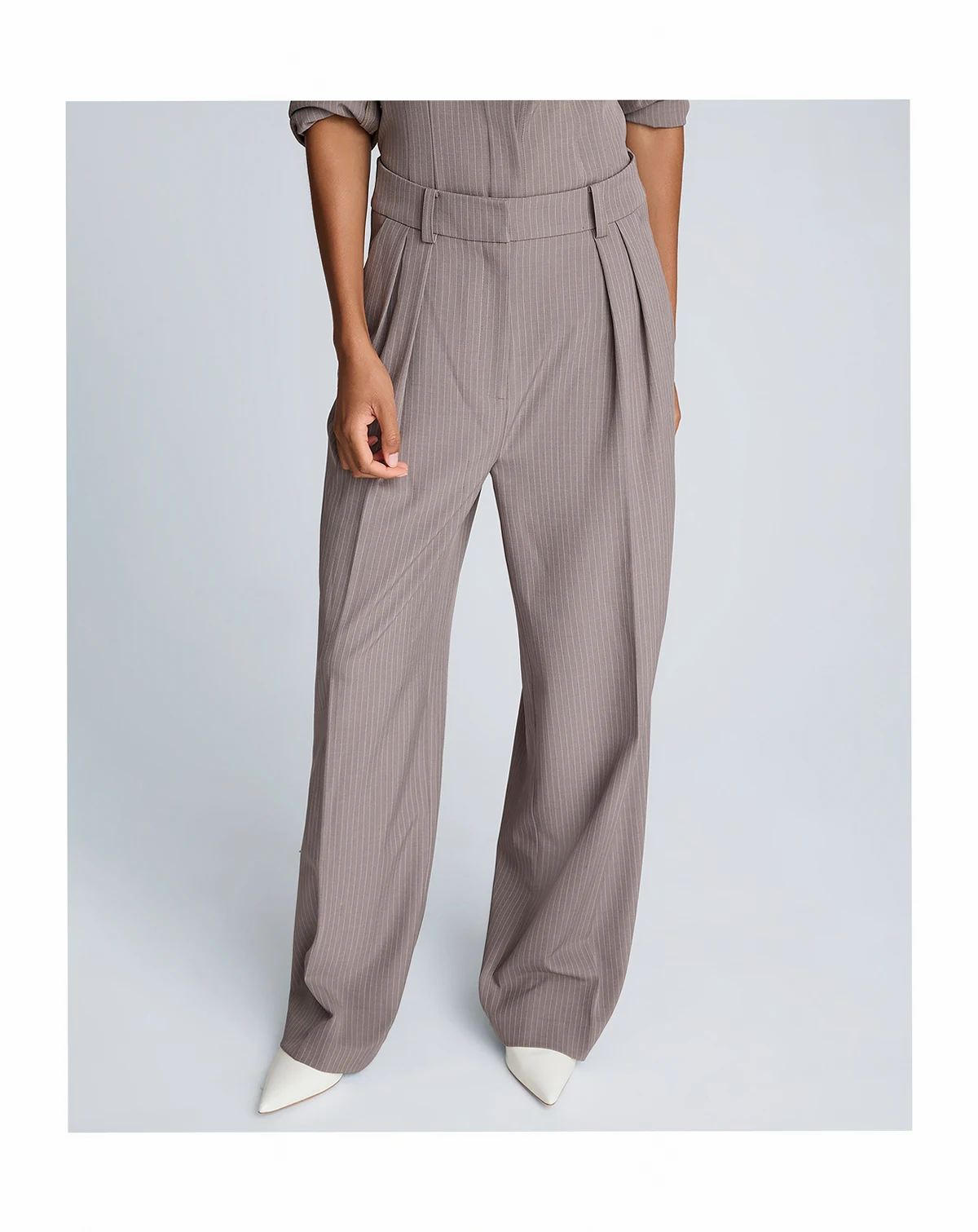 Women's Pinstripe High Rise Double Pleated Pants