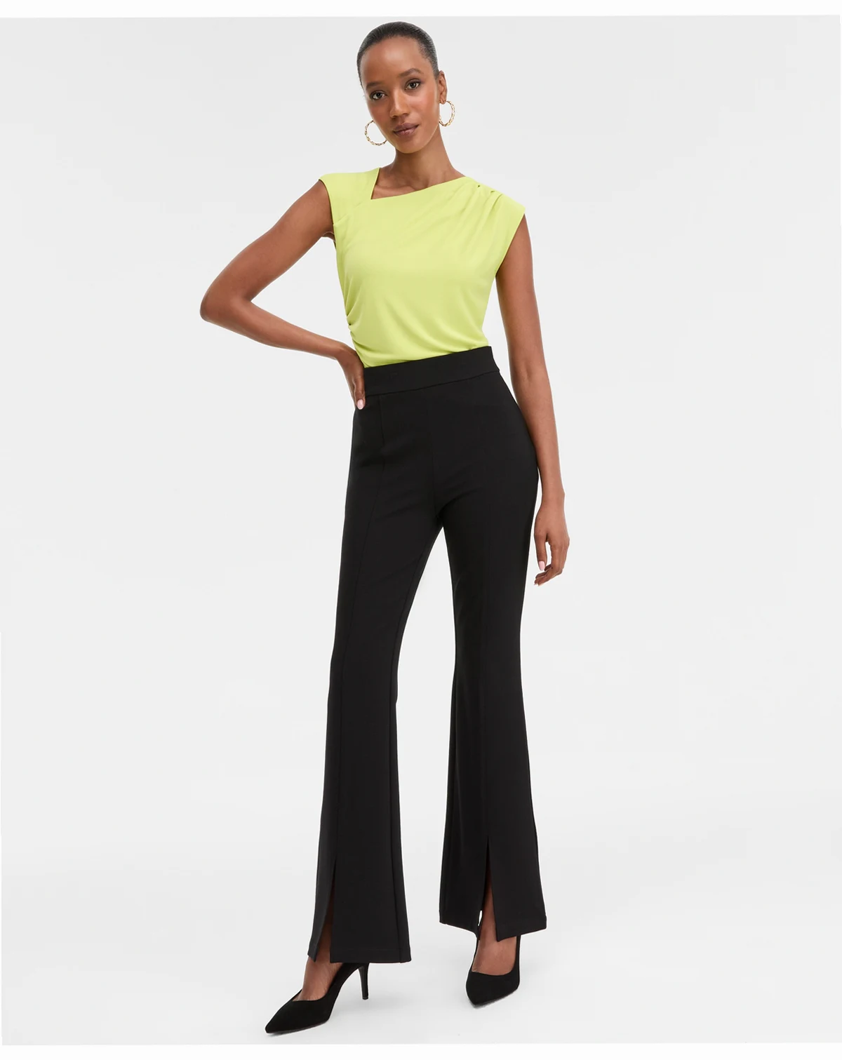 Women's Ponté-Knit Slit-Hem Flare Pants, Macy's Exclusive