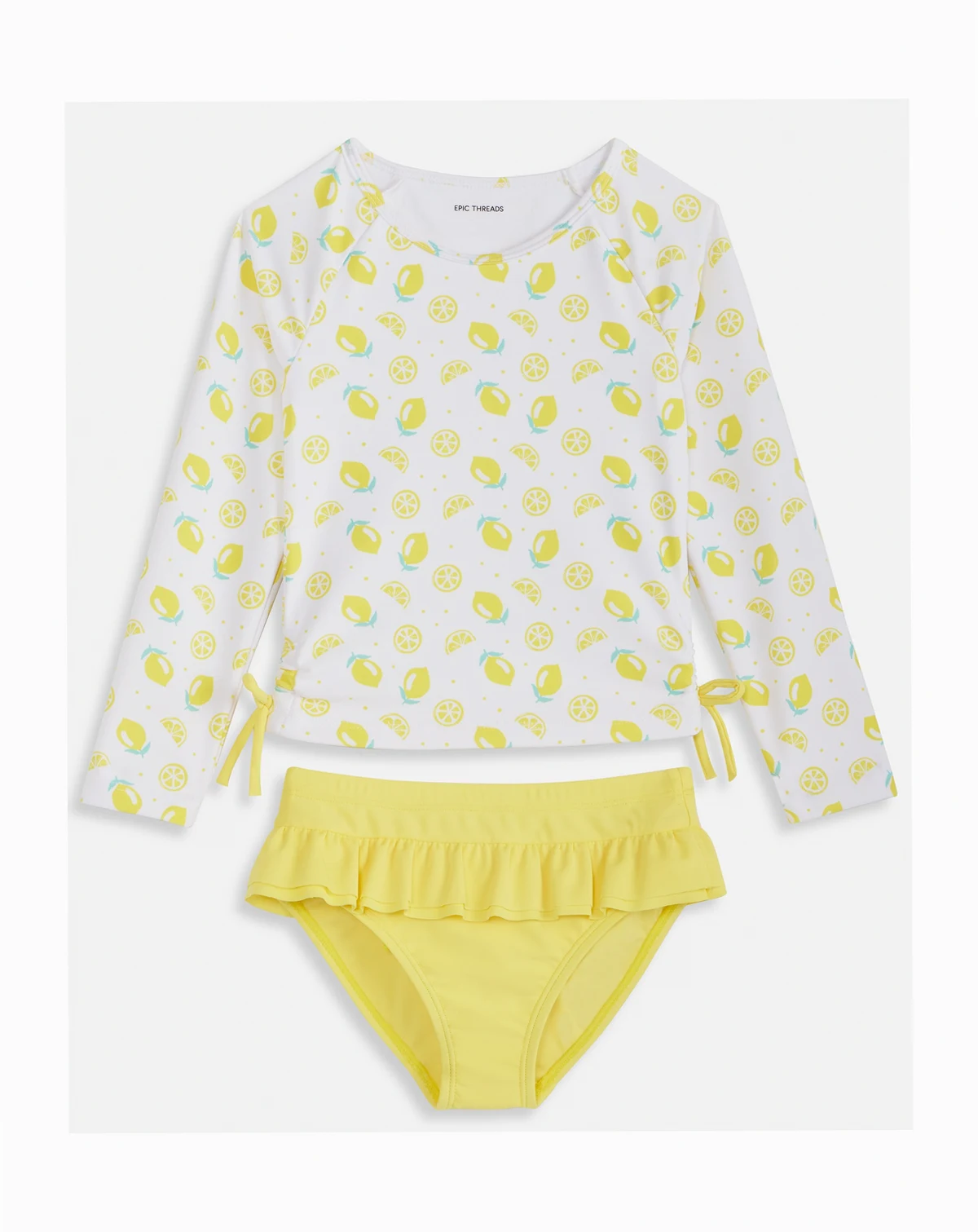 Toddler Girls' 2T-5T Lemon-Print Long-Sleeve Rash Guard Swimsuit, 2-Piece Set, Macy's Exclusive