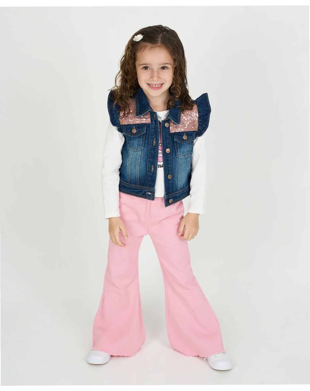 Girls' 4T-6X T-Shirt, Vest and Bell-Bottom Pants, 3-Piece Set