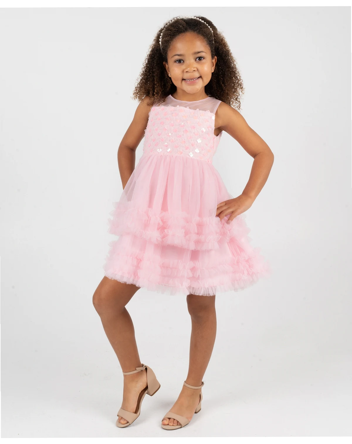 Girls' 2T-6X Ruffle Trim Round Neck Dress