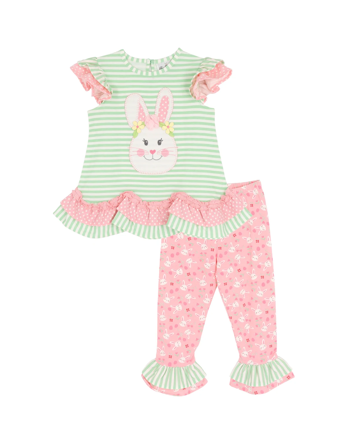 Girls' Toddler 2T-4T Bunny Applique Stripe Top and Printed Leggings, 2-Piece Set