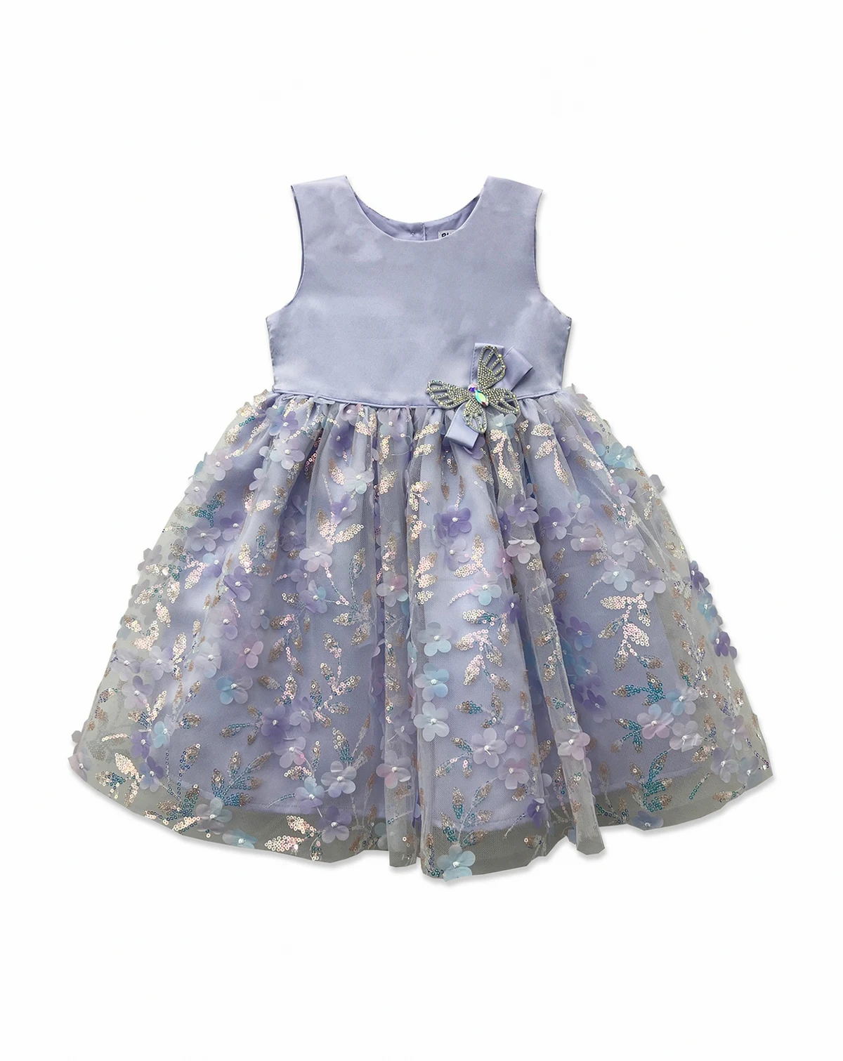 Girls' 2T-6X Mesh Flower Applique Sleeveless Dress