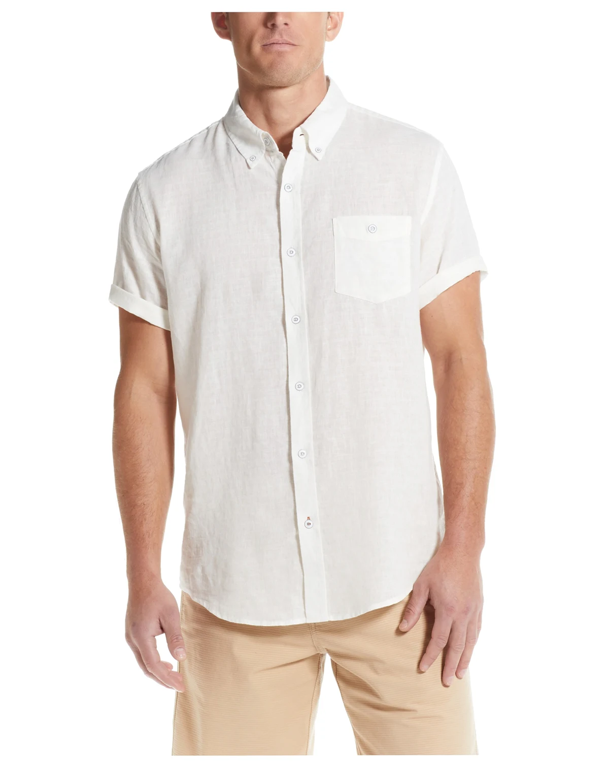 Men's Short-Sleeve Button Down Solid Linen Cotton Shirt