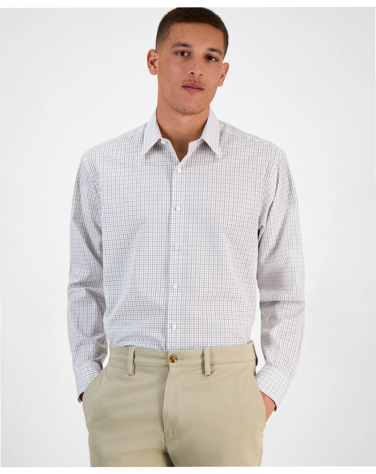 Men's Long Sleeve Button-Front Micro Check Dress Shirt, Exclusively at Macy's