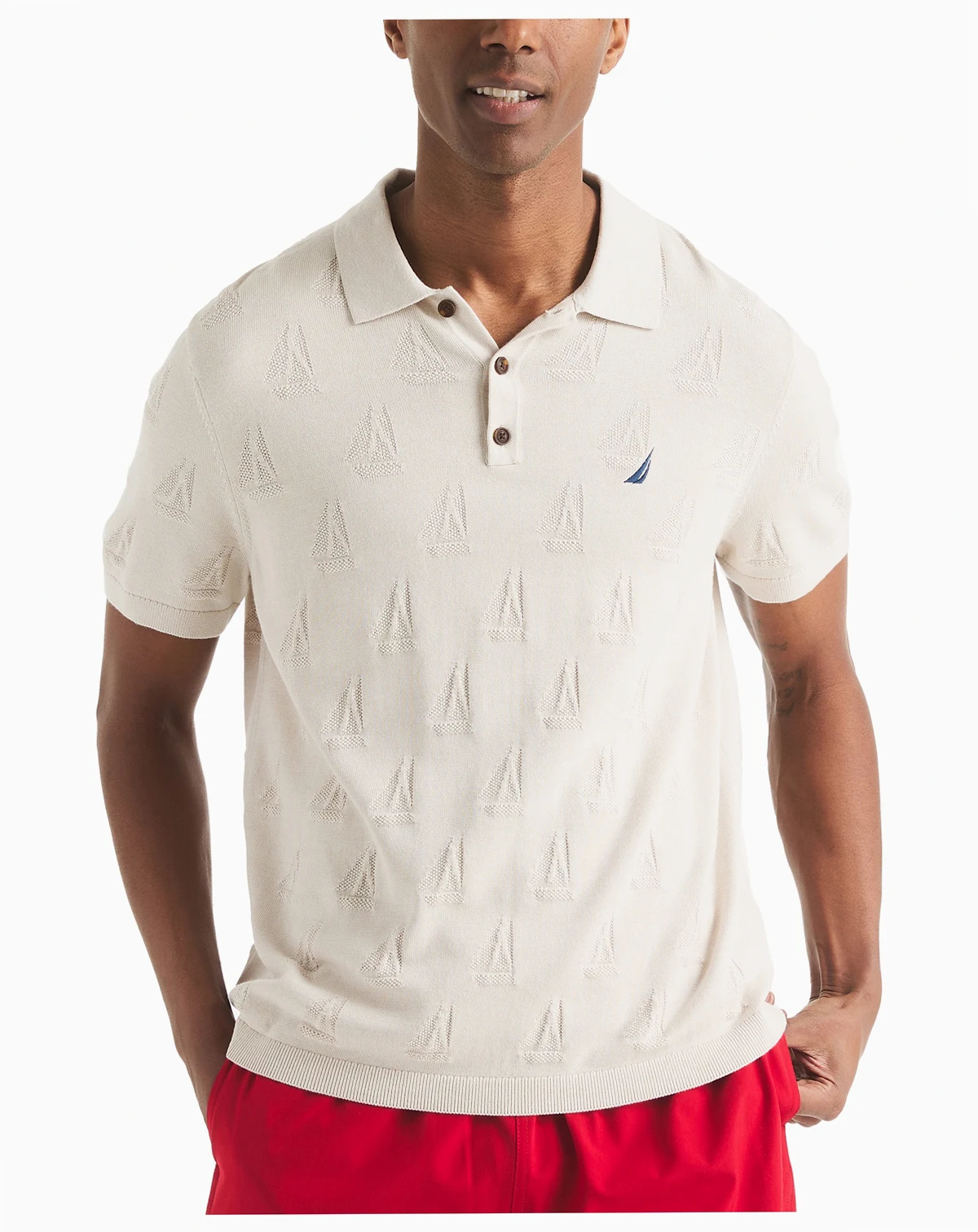 Men's Sailboat Textured Sweater Polo Shirt