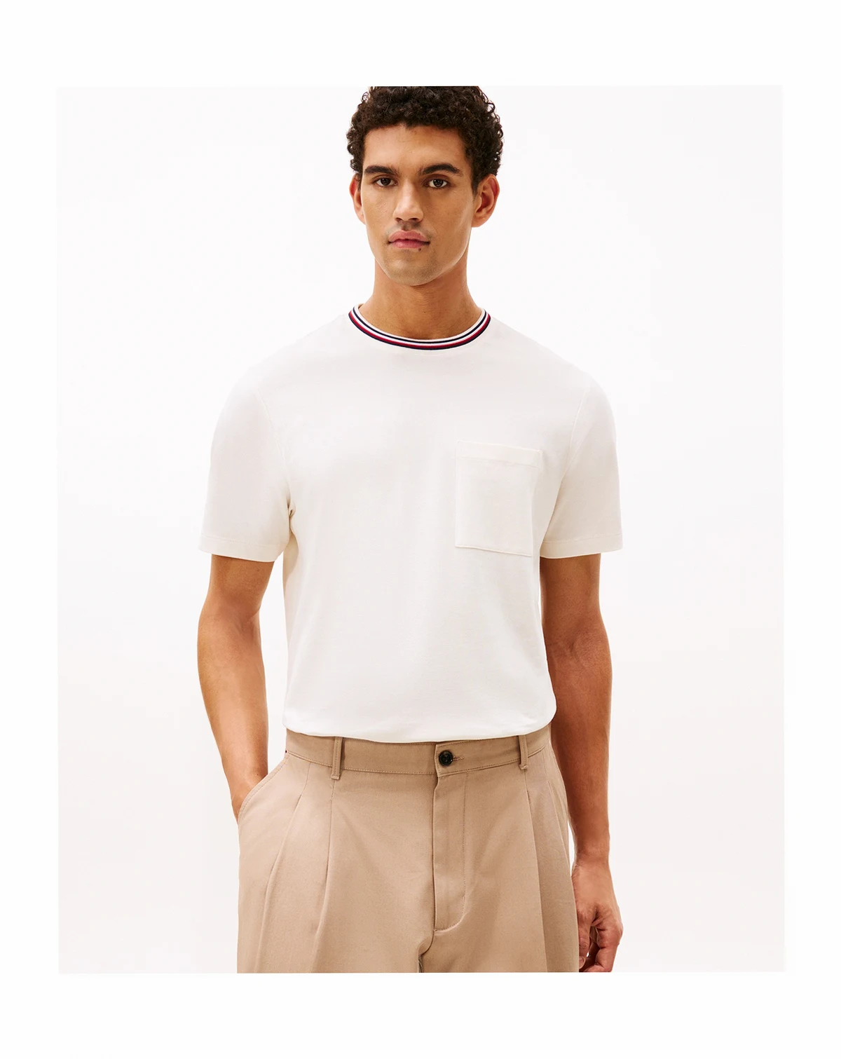 Men's Neck Stripe Detail Pique Pocket T-Shirt