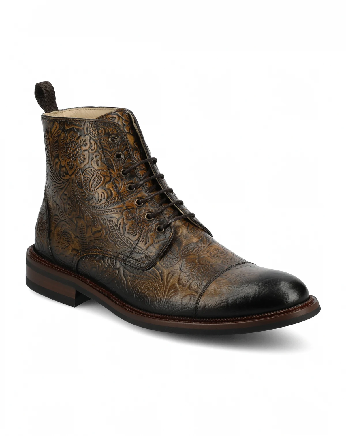 Men's Rome Embossed Leather Cap Toe Lace-up Boot