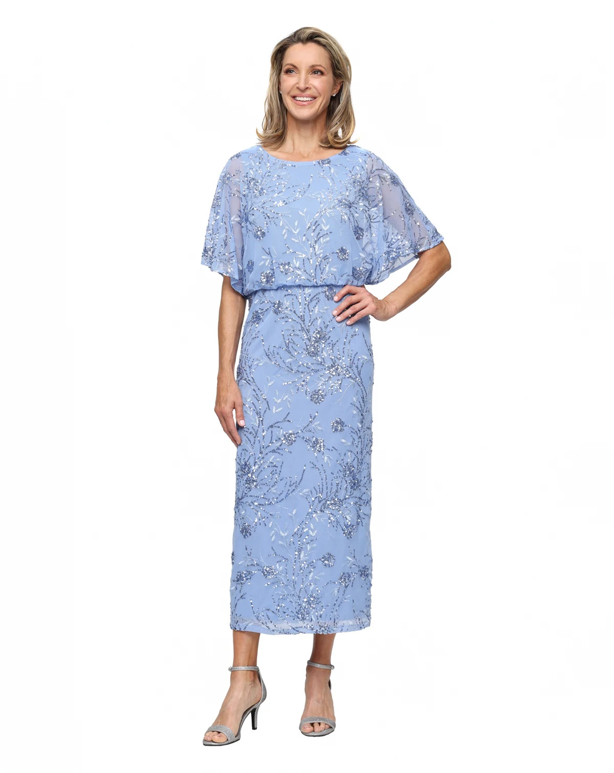 Women's Sequined Blouson Midi Dress