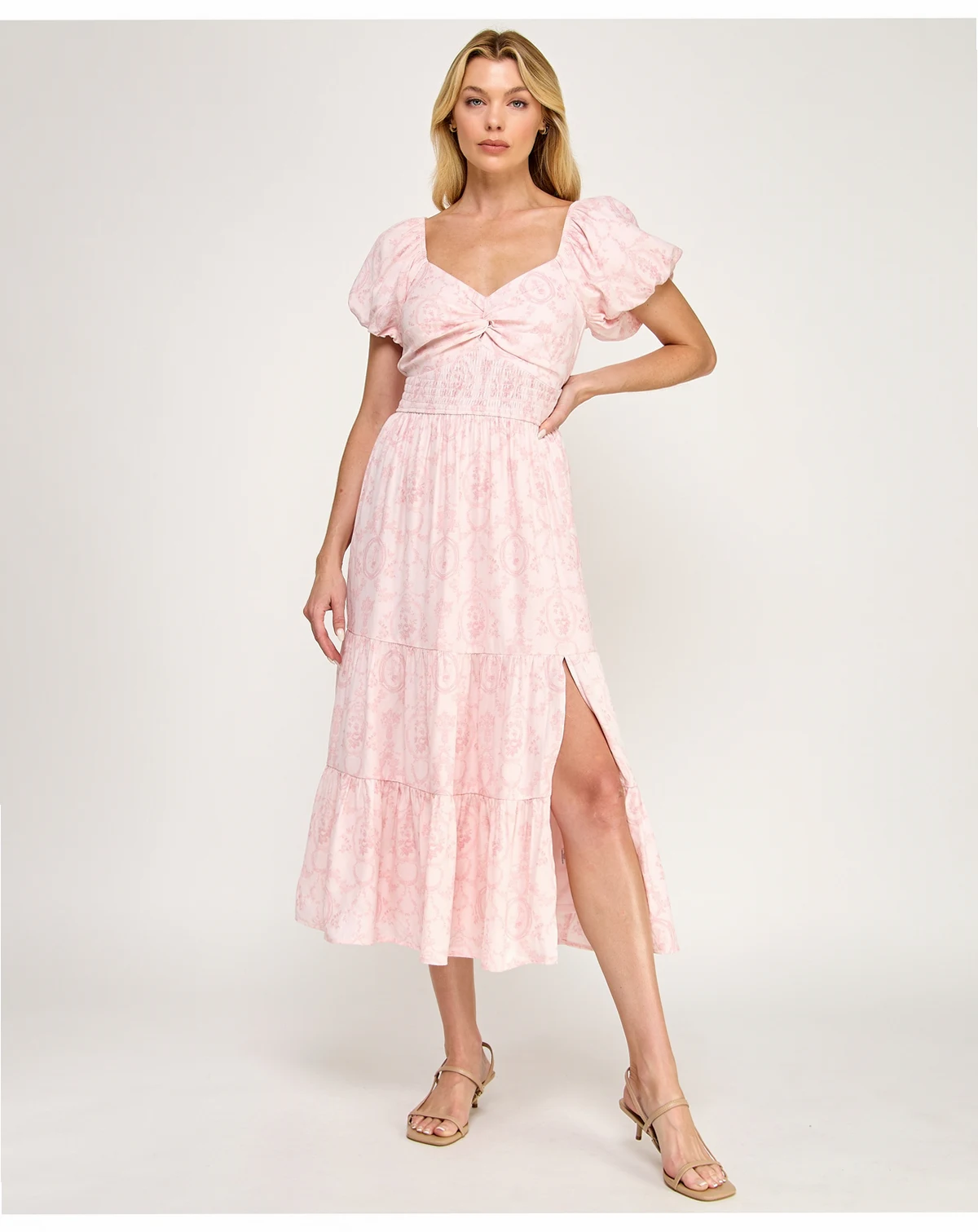 Juniors' Sweetheart Neck Twist Front Midi Dress