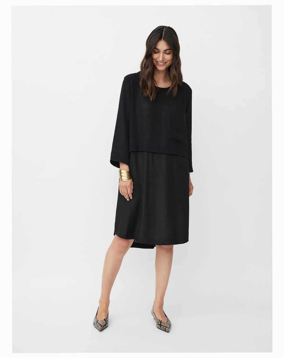 Women's MaNonah 3/4 Sleeve Layered Midi Dress