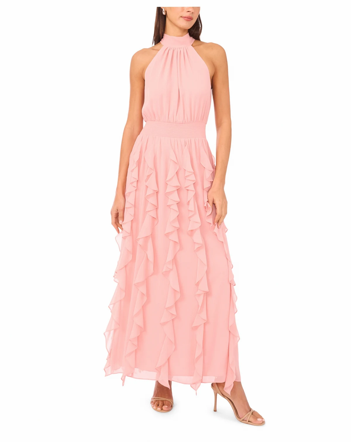 Women's Smocked Cascade-Ruffle Halter Maxi Dress