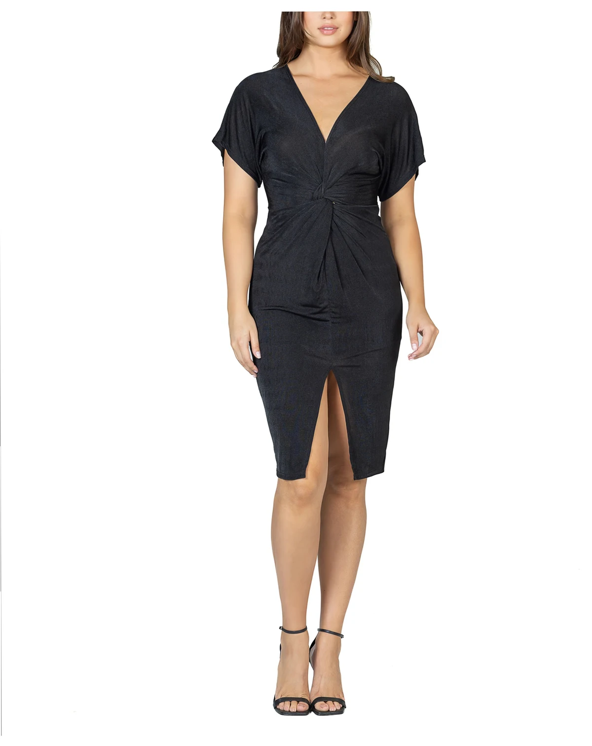 Women's Short Sleeve V-neck Twist Front Dress