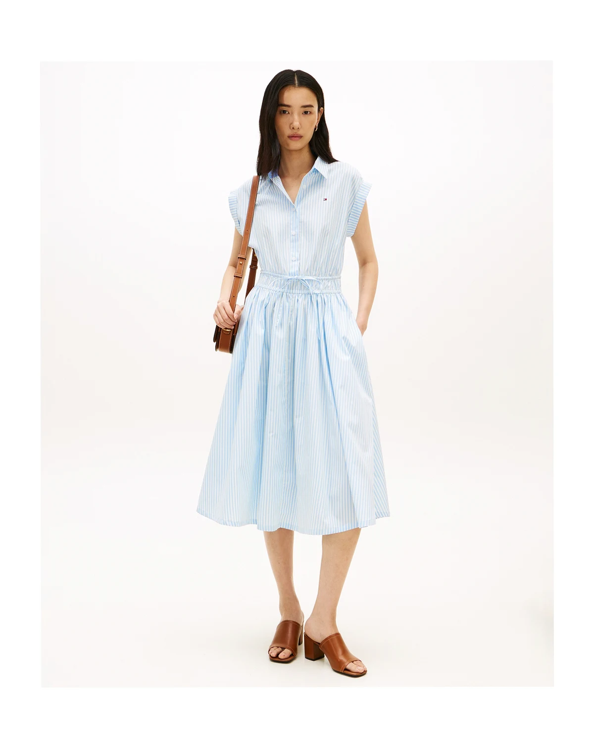 Women's Smocked Waist Sleeveless Shirt Dress