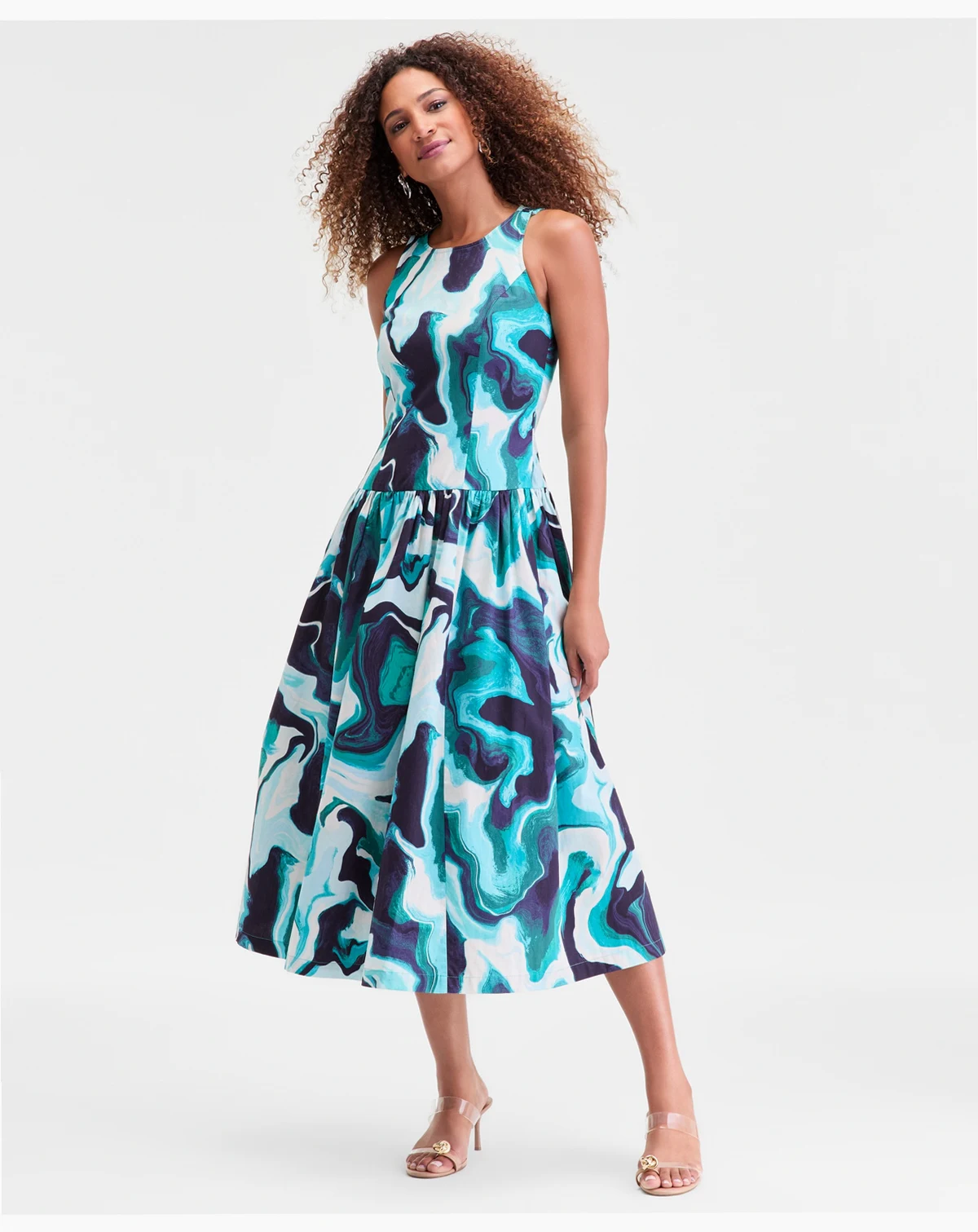 Women's Sleeveless Printed Midi Dress, Macy's Exclusive