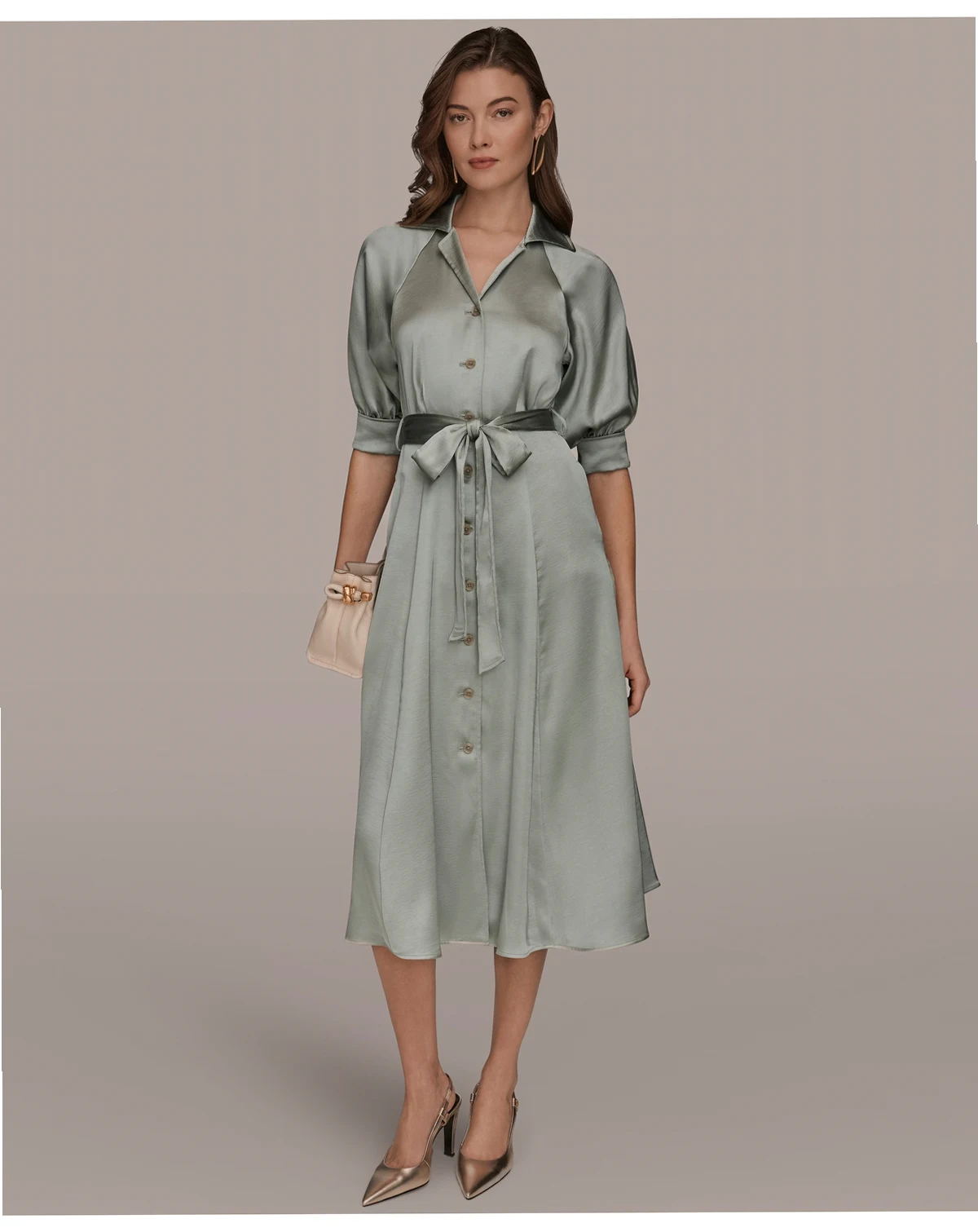 Women's Spread Collar Midi Shirt Dress