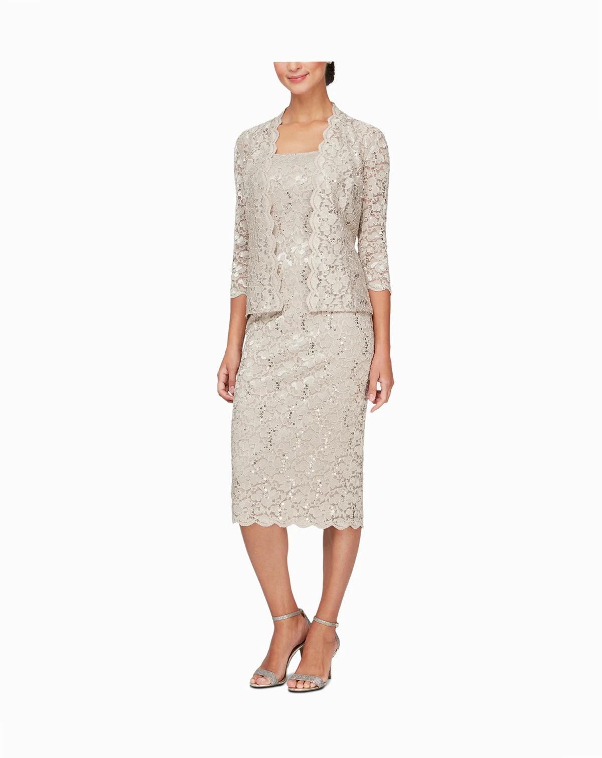 Petite 2-Pc. Lace Jacket & Midi Dress Set