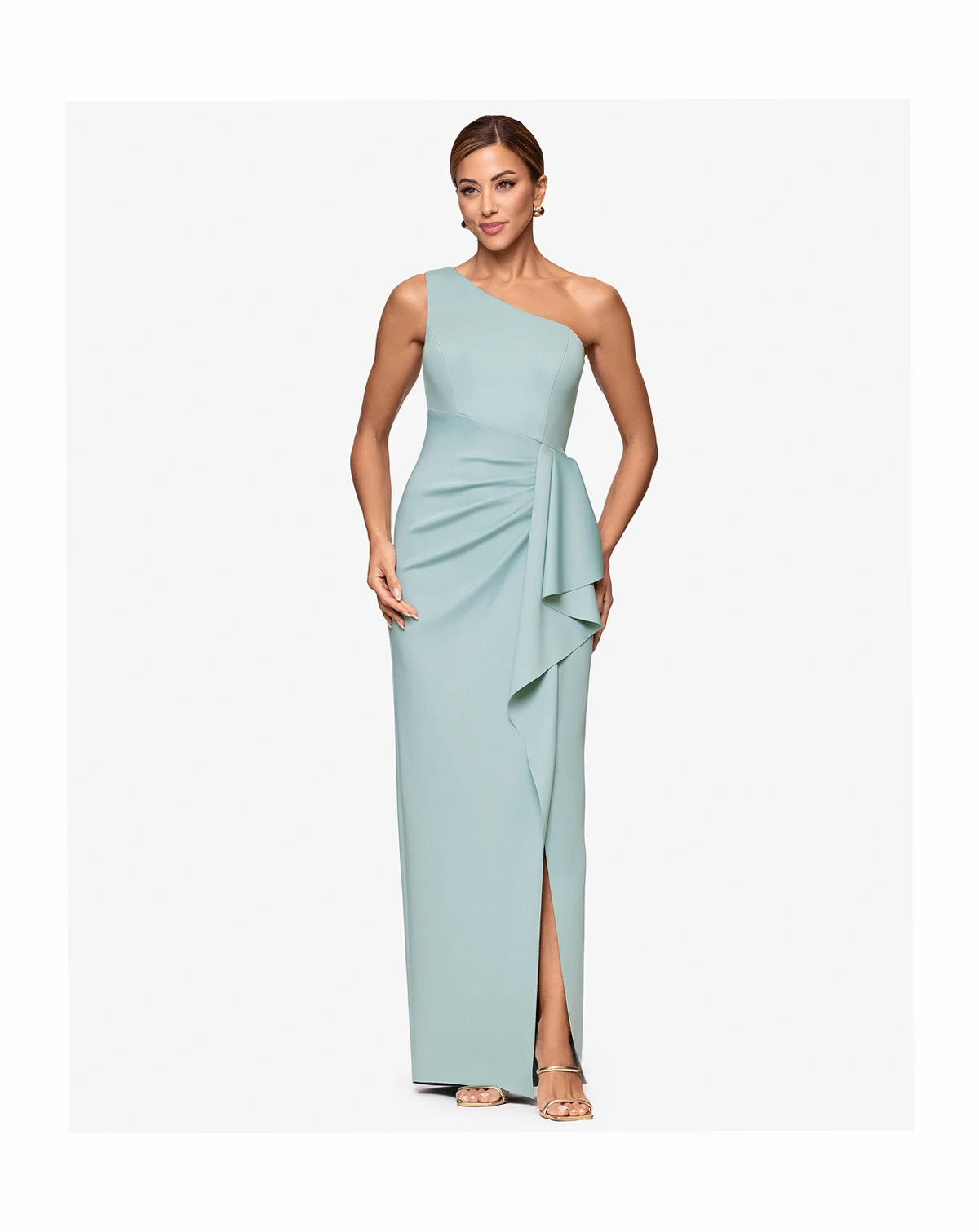 Petite One-Shoulder Side Ruching Gown
