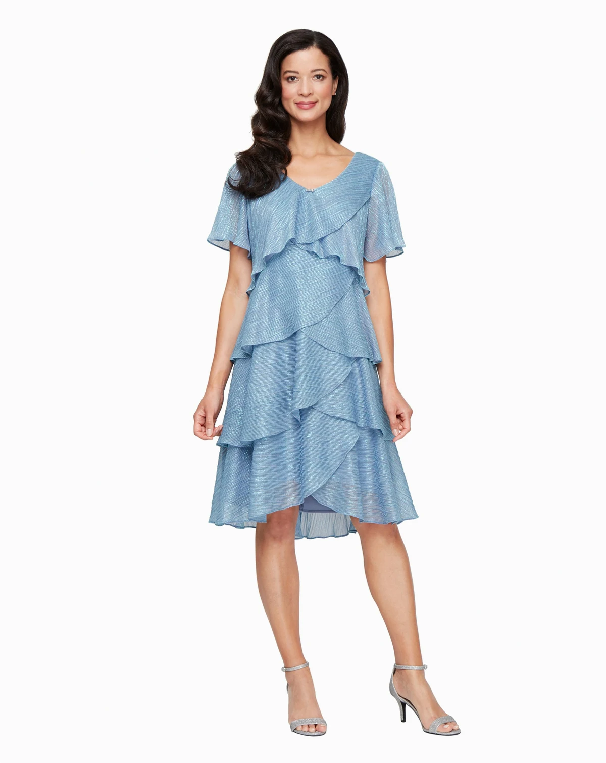 Petite Tiered Cocktail V-Neck Dress