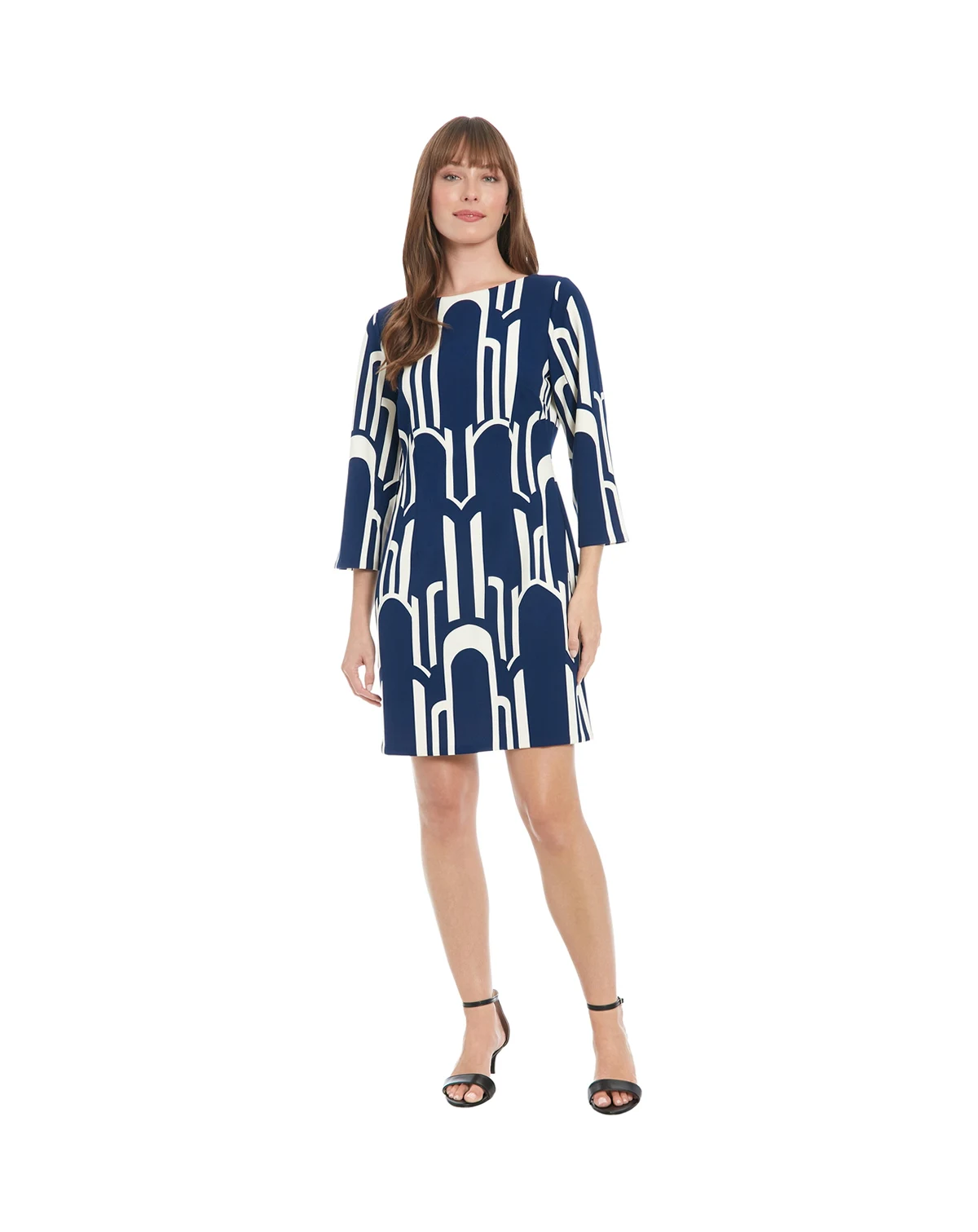 Petite Long-Sleeve Printed Shift Dress