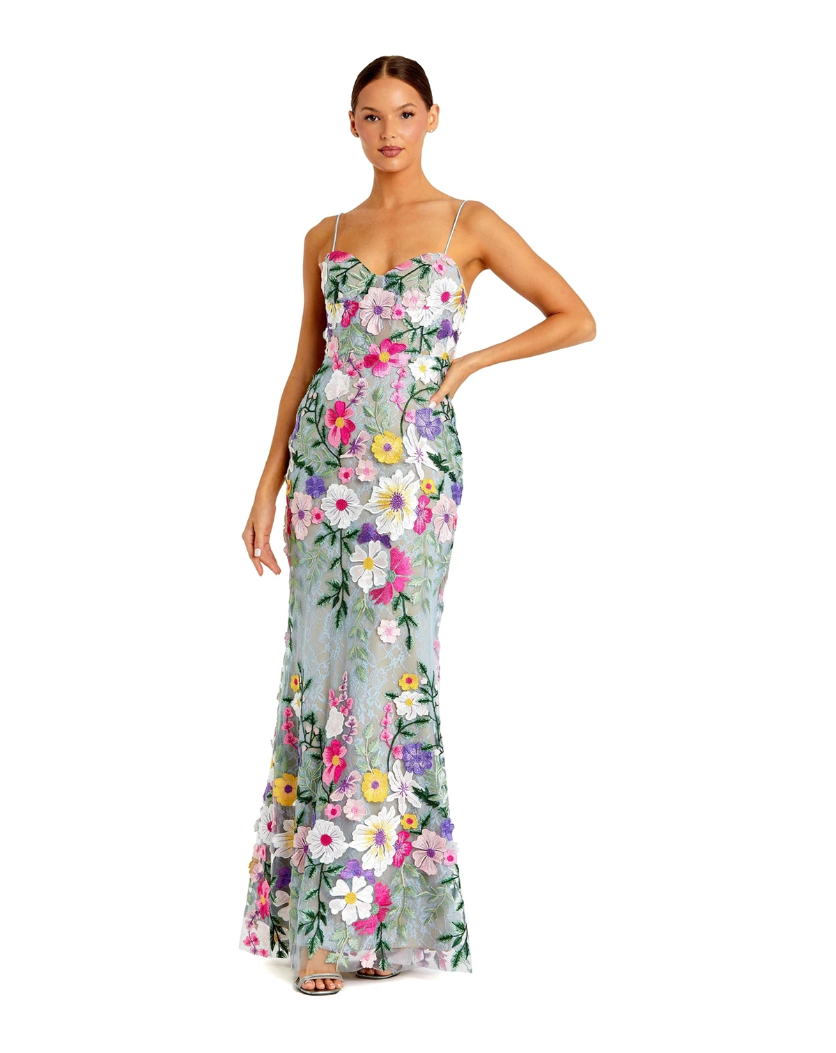 Petite Floral Embroidered Sleeveless Bustier Gown