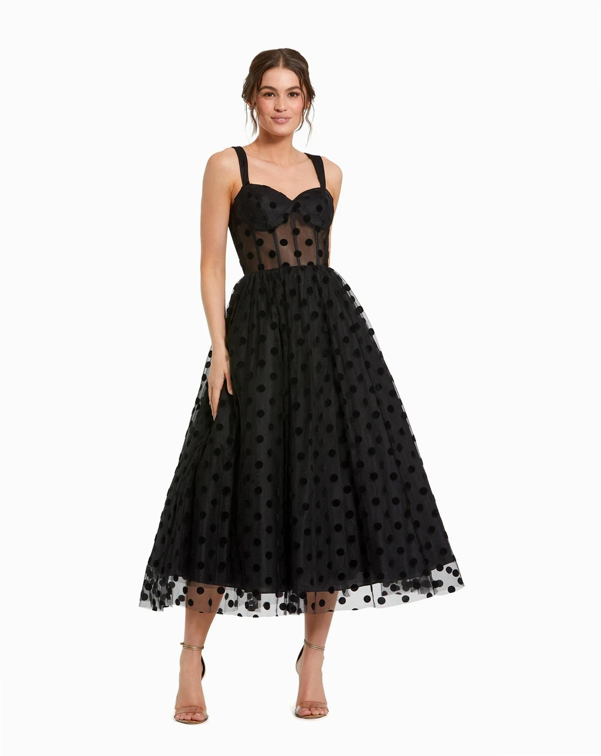Petite Polka Dot Net Bustier A-Line Midi Dress
