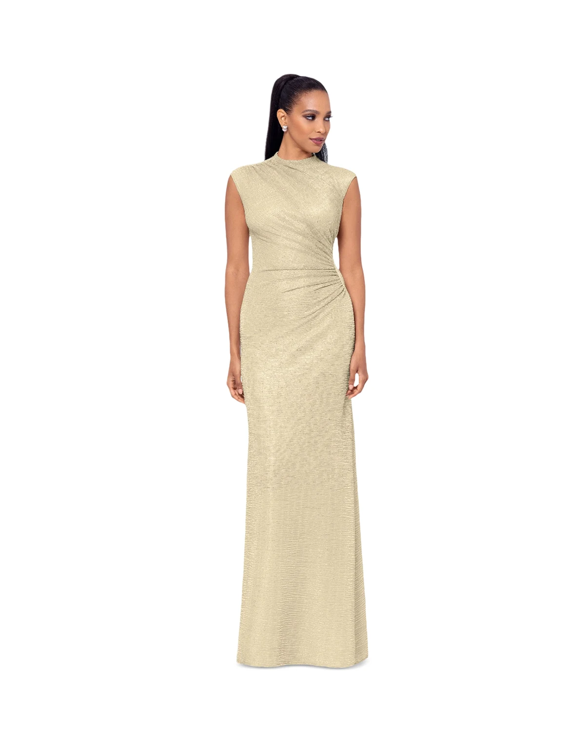 Petite Ruched Metallic Crinkle Gown