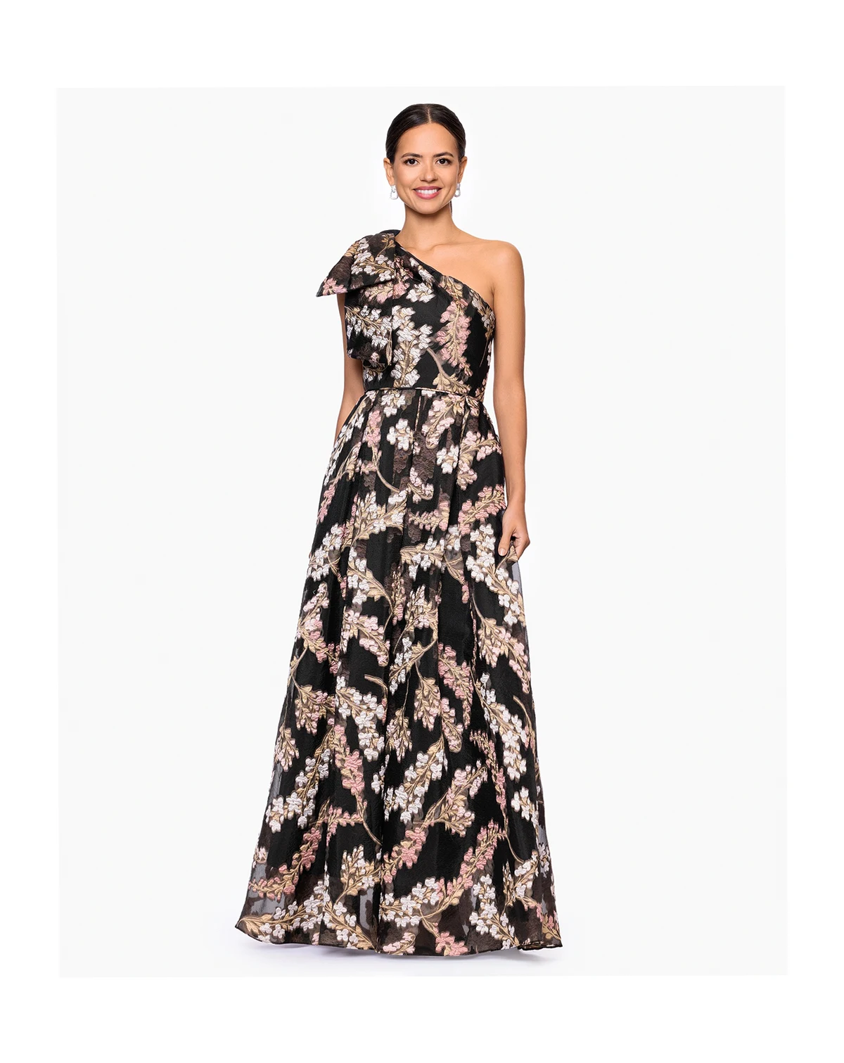 Petite One Shoulder Floral Print Long Dress