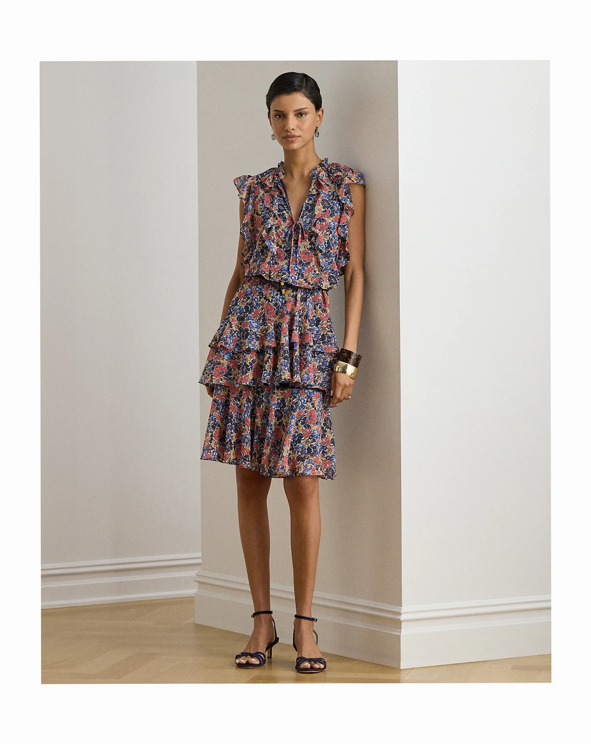 Petite Floral Ruffle-Trim Georgette Short Dress
