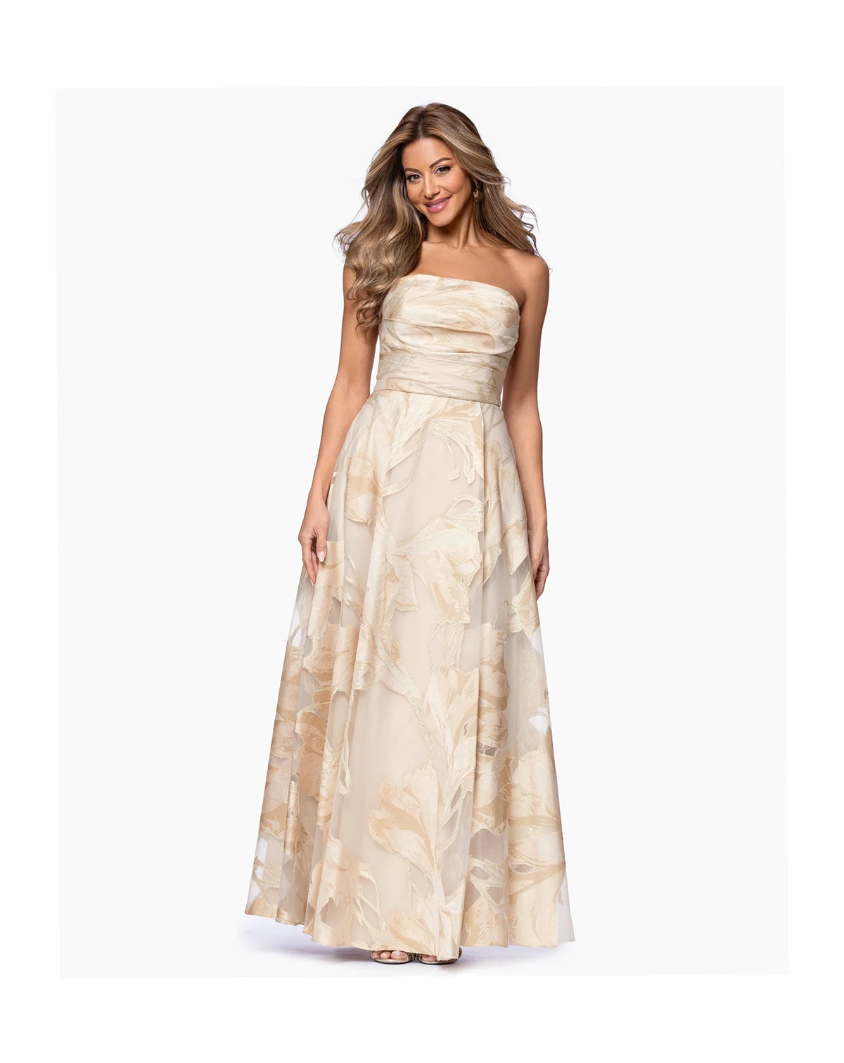 Petite Jacquard Strapless Long Ball Gown