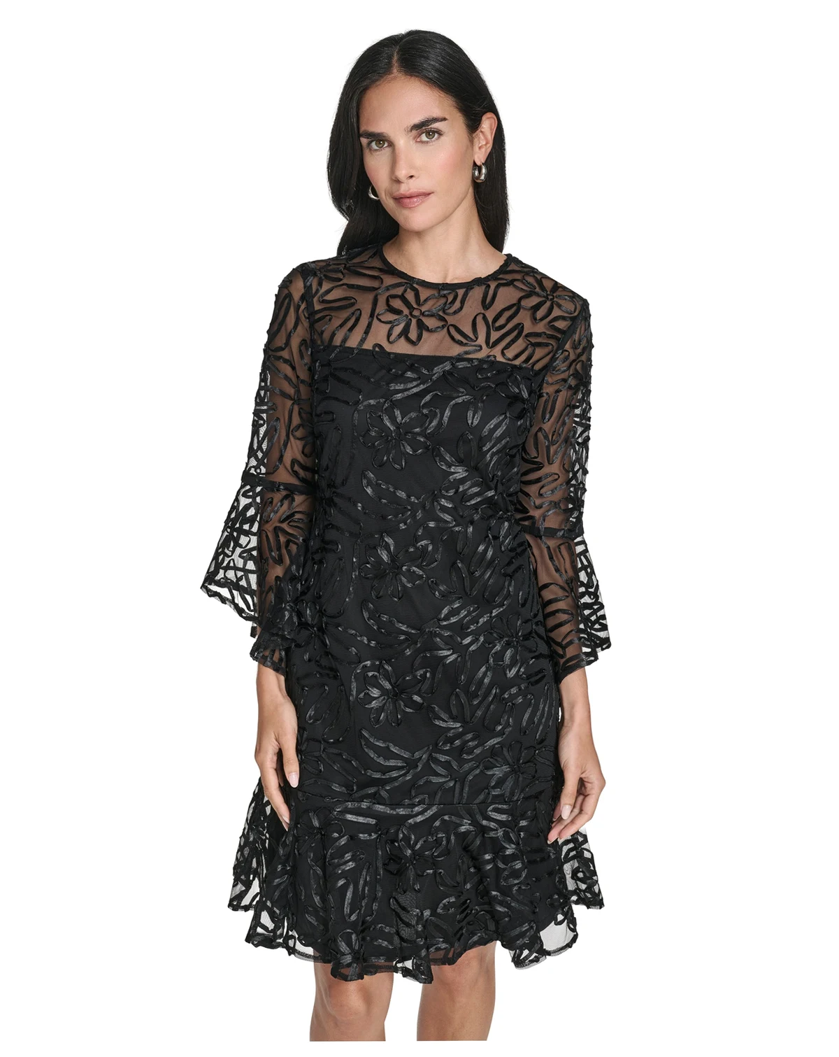 Petite Jewel Neck Bell Sleeve A-Line Dress