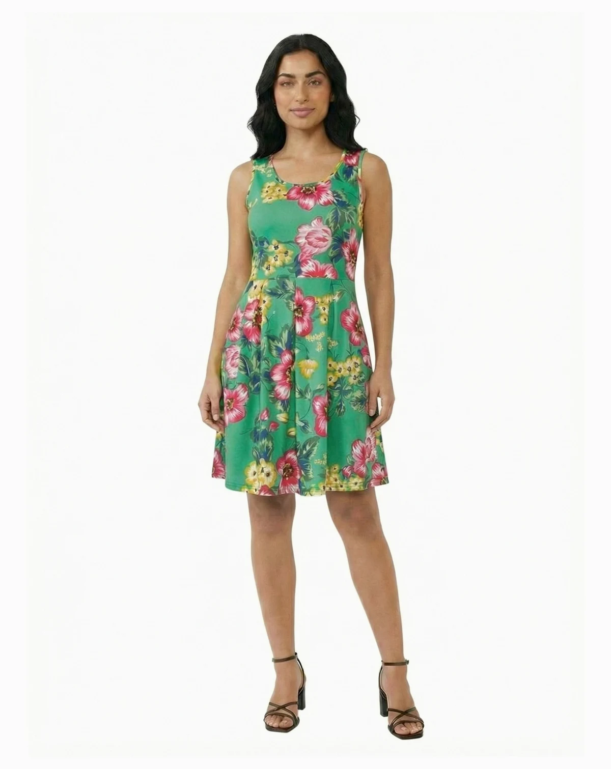 Petite Floral Pleated Pocket Fit & Flare Dress