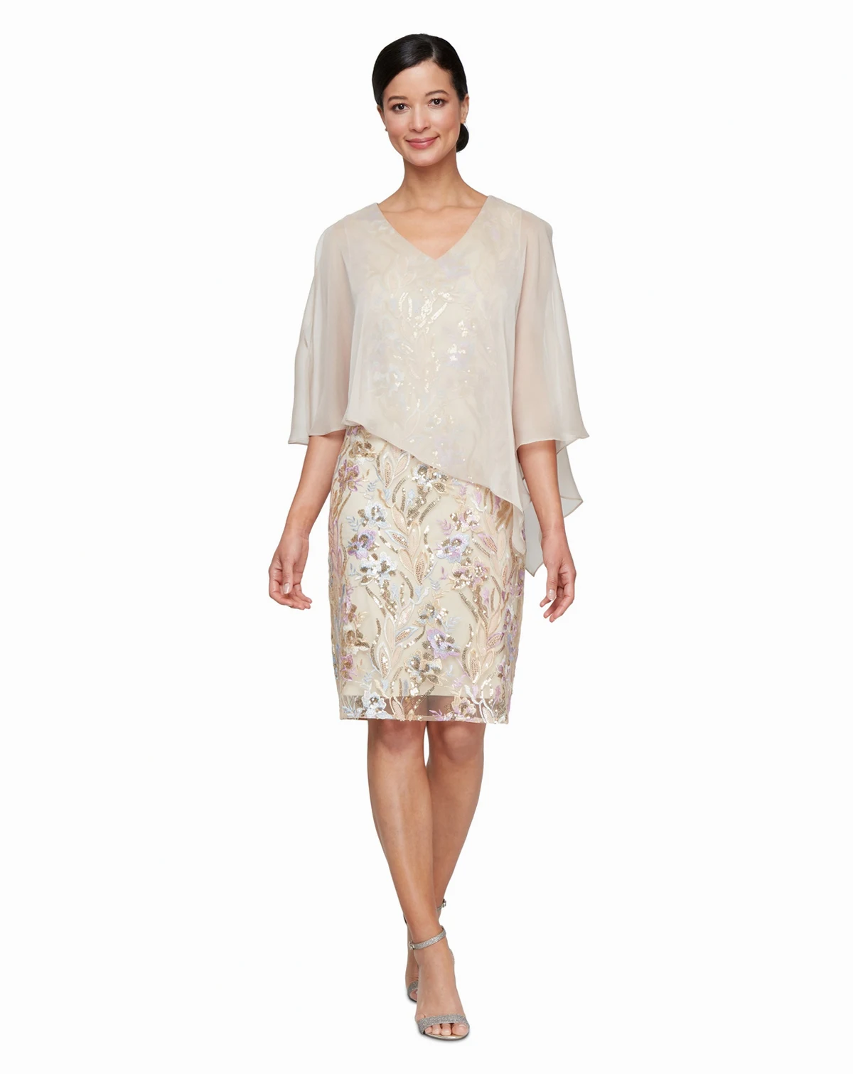 Petite Embellished Cape-Overlay Sheath Dress