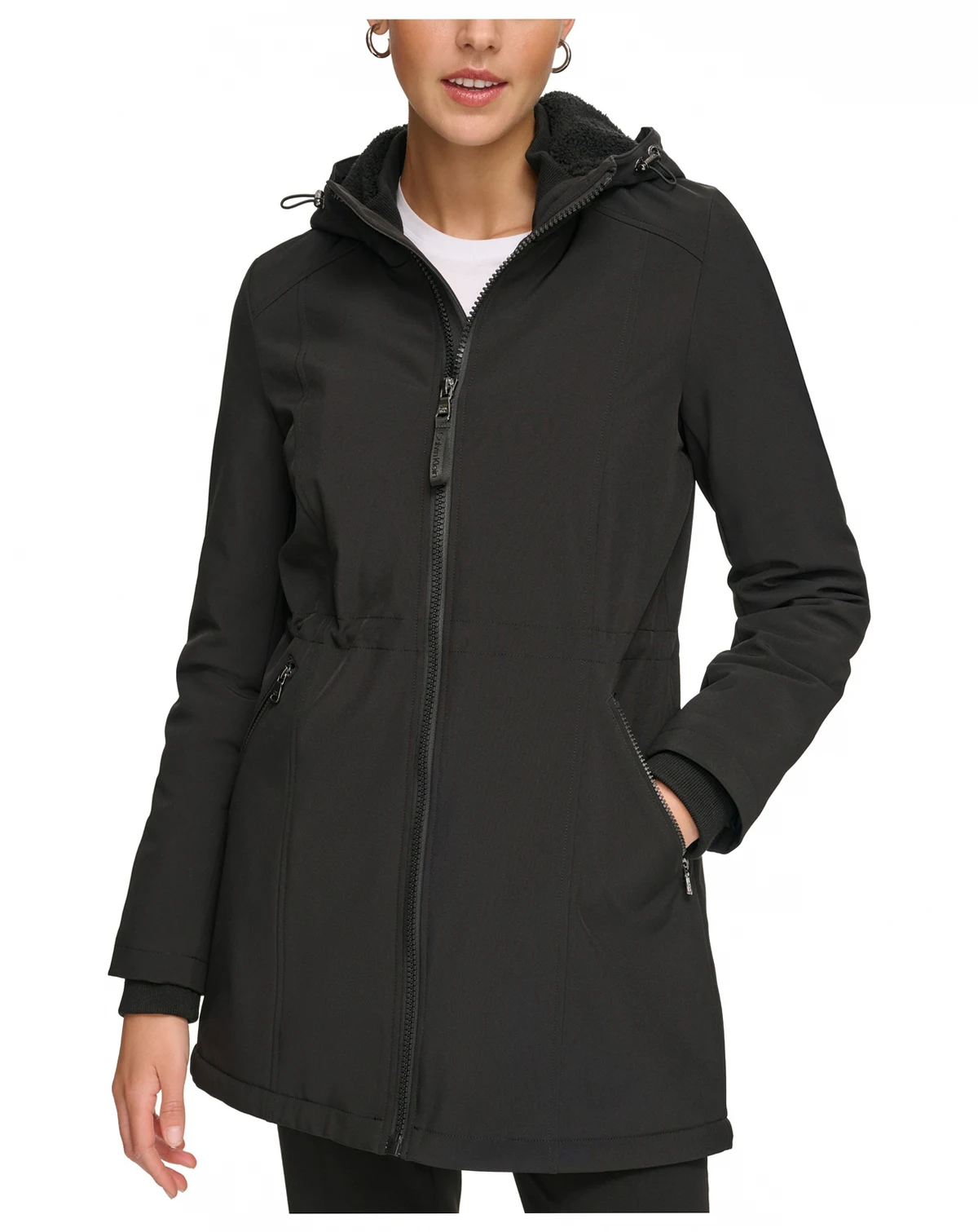 Womens Hooded Faux-Fur-Lined Anorak Raincoat
