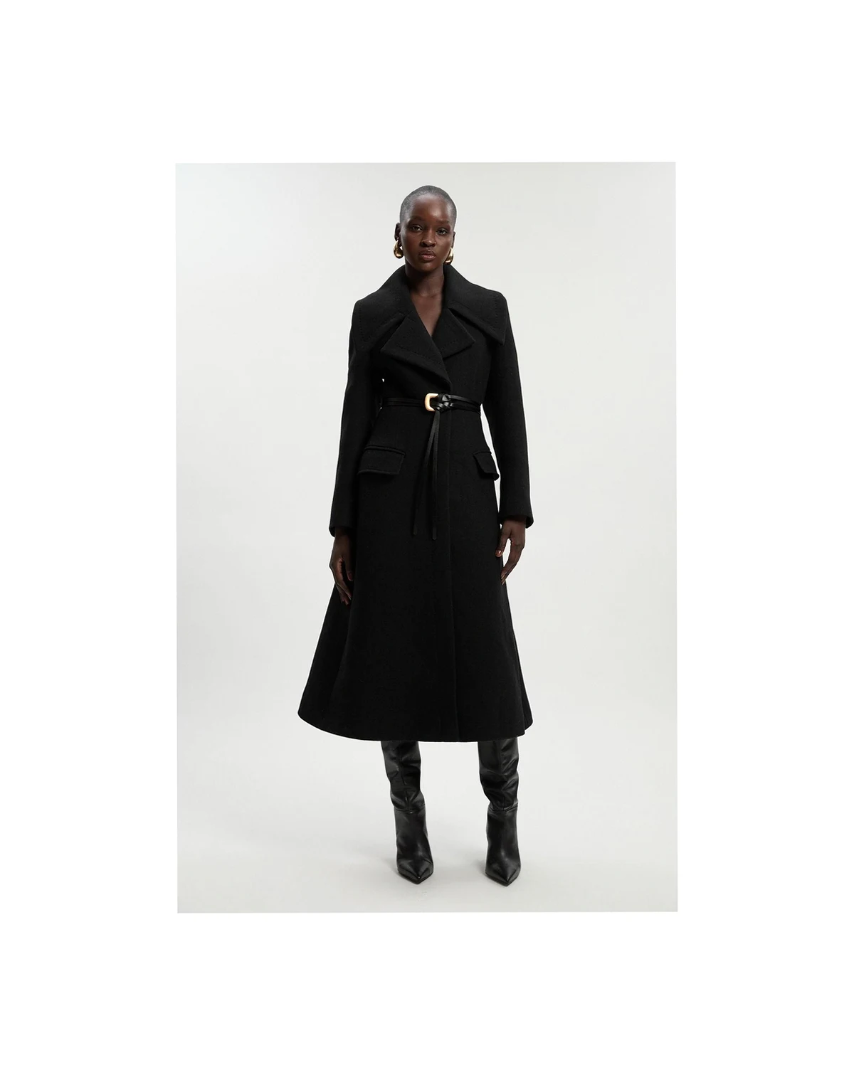 Women's Wool Shawl Collar Belted Midi Coat