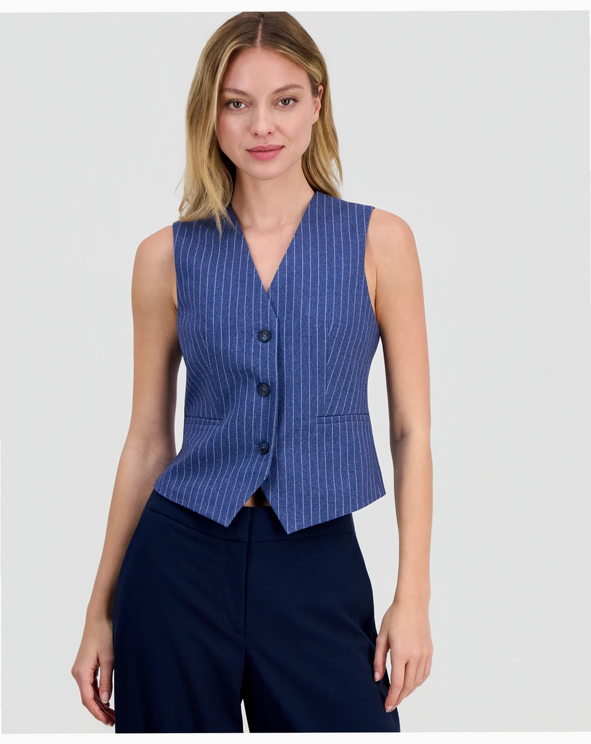 Women's Pinstripe V-Neck Vest, Macy's Exclusive