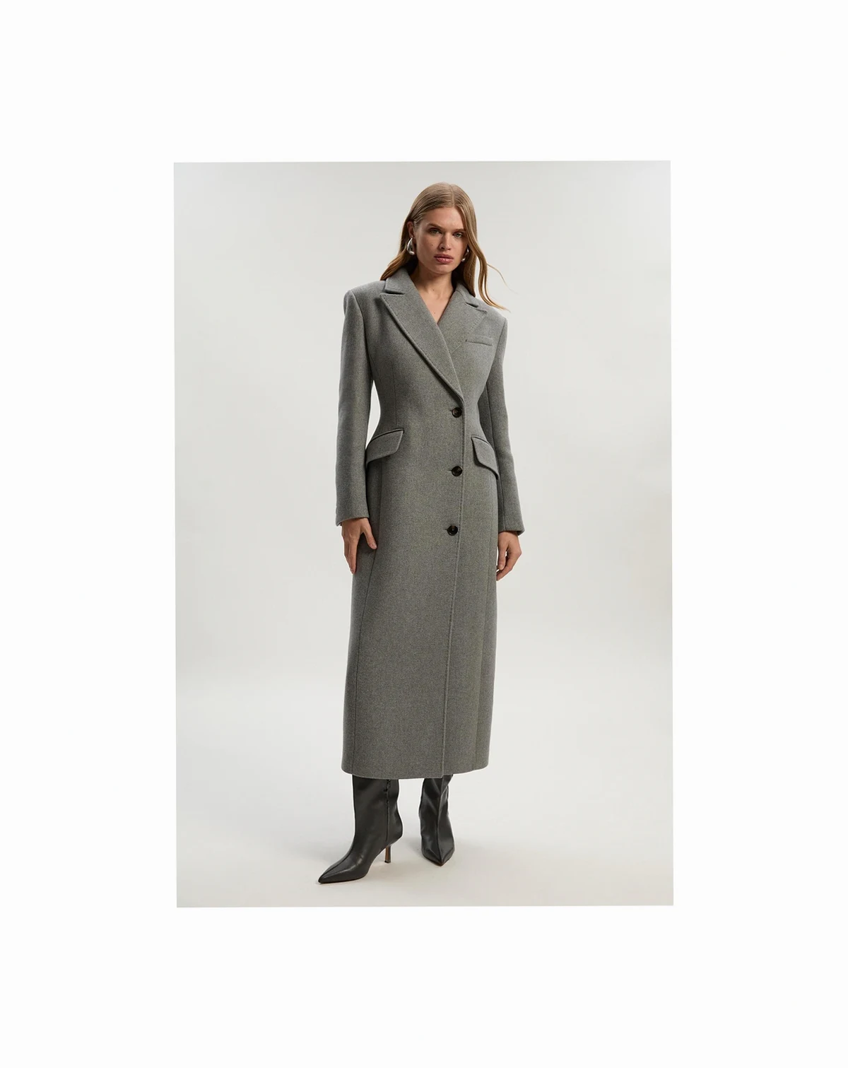 Women's Wool Blend Tailored Fitted Maxi Coat