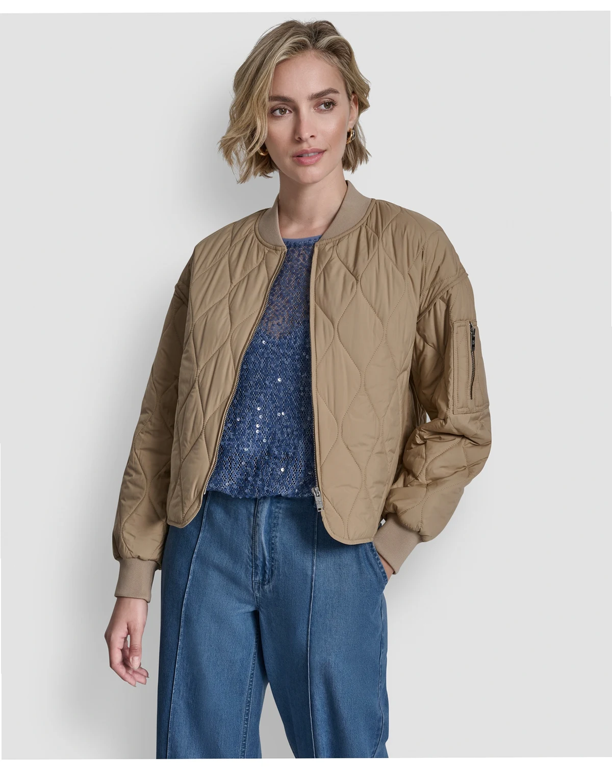 Women's Front Zip Quilted Bomber Jacket