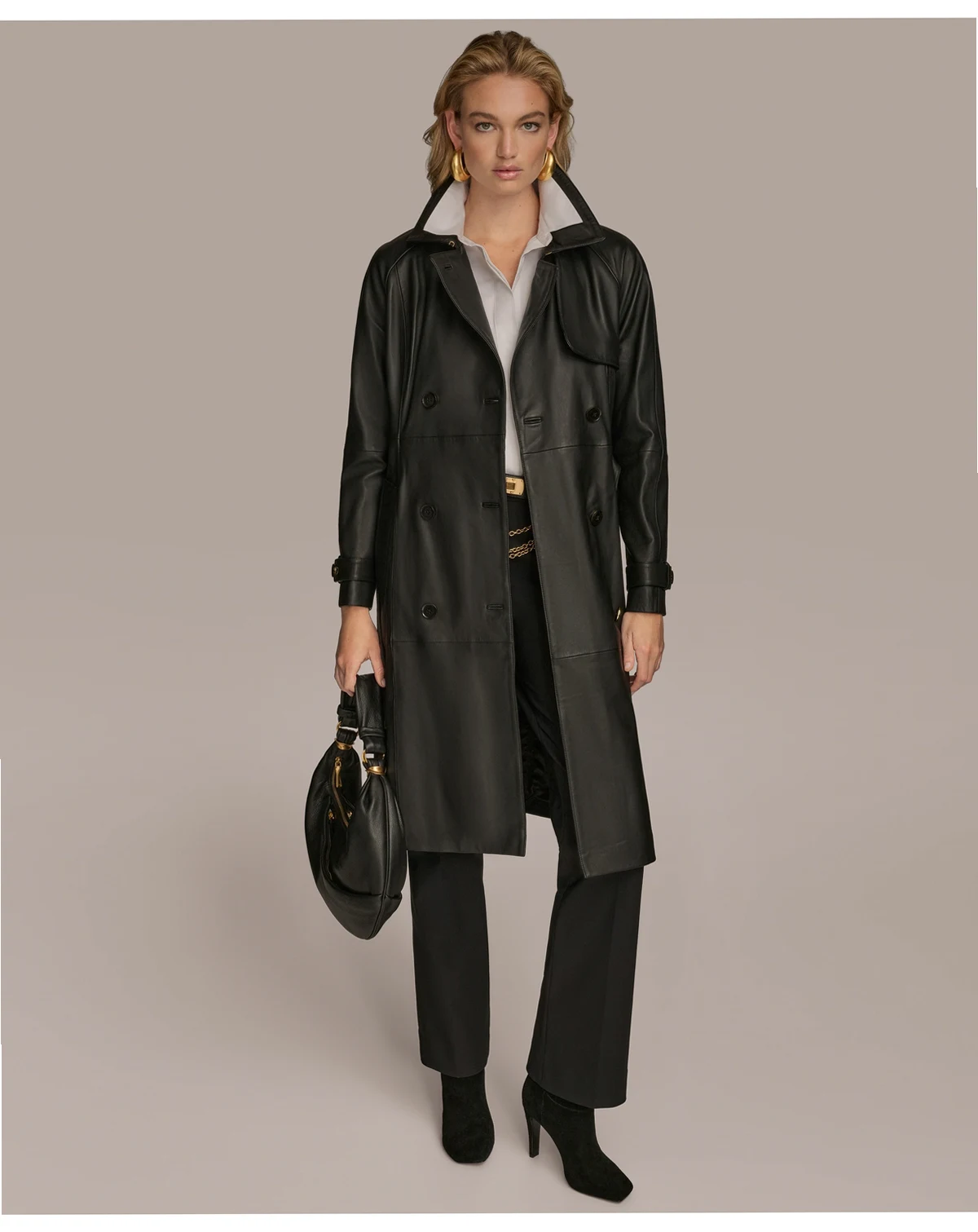 Women's Belted Leather Trench Coat