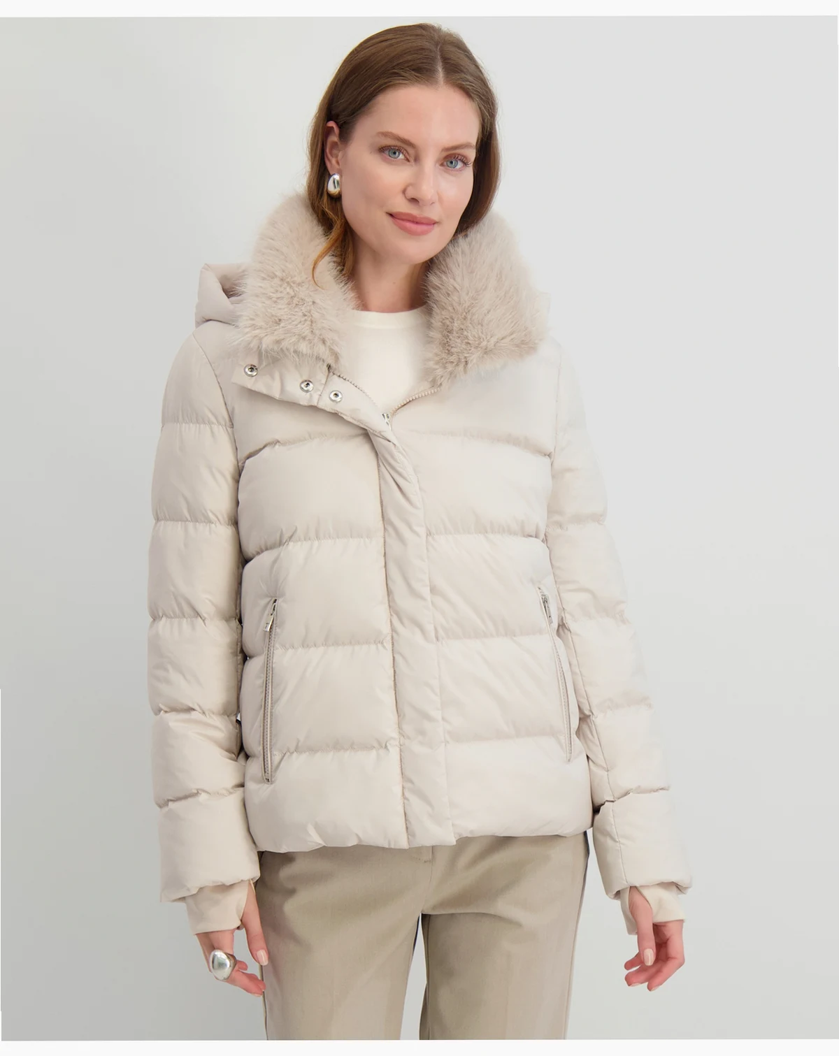 Women's Faux-Fur-Collar Hooded Puffer Coat