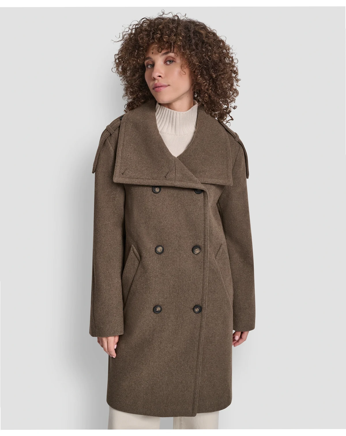 Women's Double-Breasted Funnel Neck Military Coat