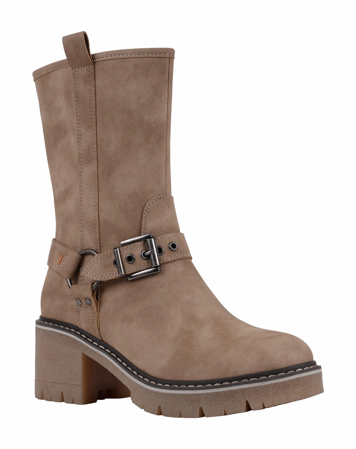 Women's Knox Buckle Lug Sole Block Heel Mid Calf Boots