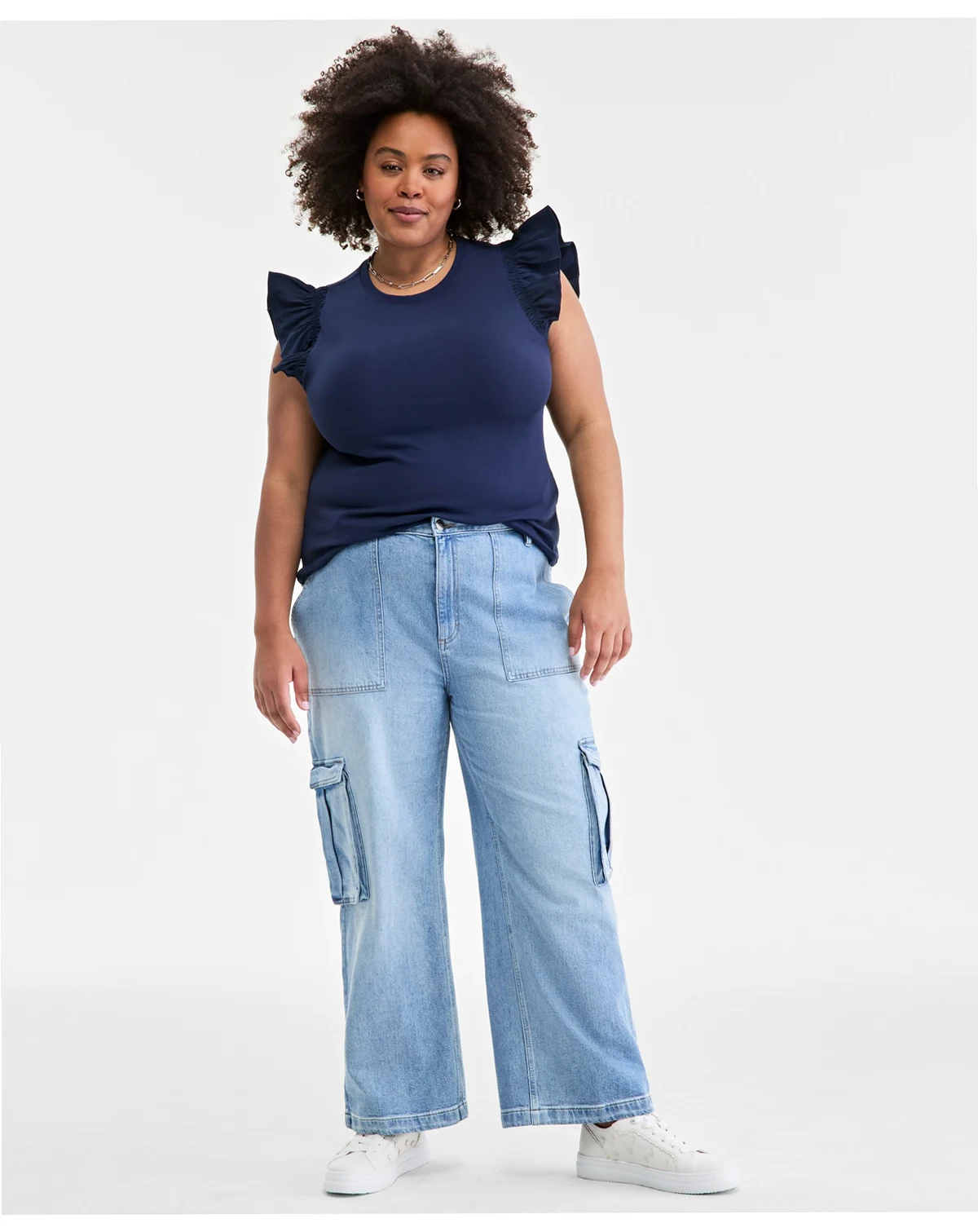 Women's Light Wash High Rise Utility Cargo Jeans, Created for Macy's