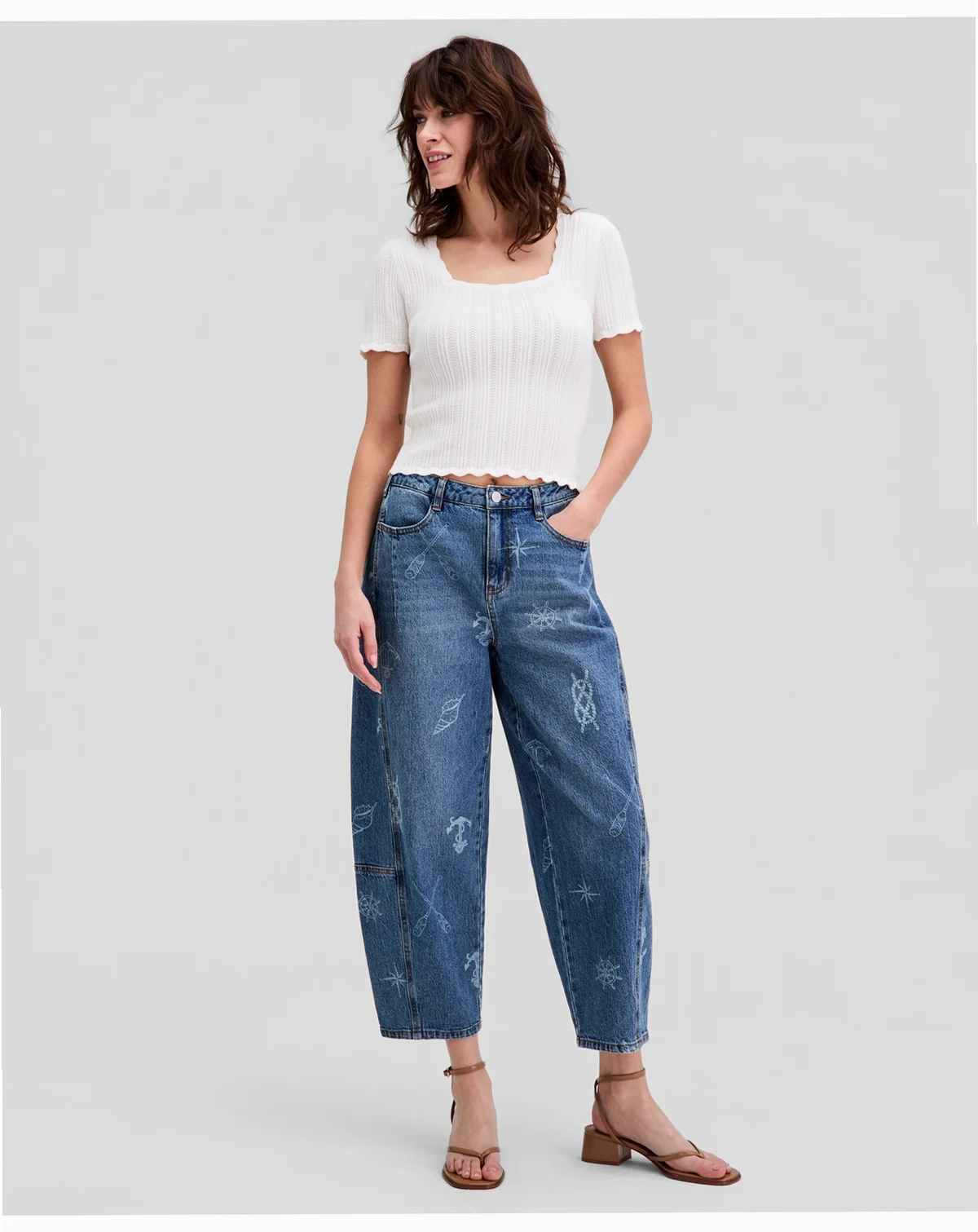 Women's Nautical Print Barrel-Leg Jeans, Macy's Exclusive