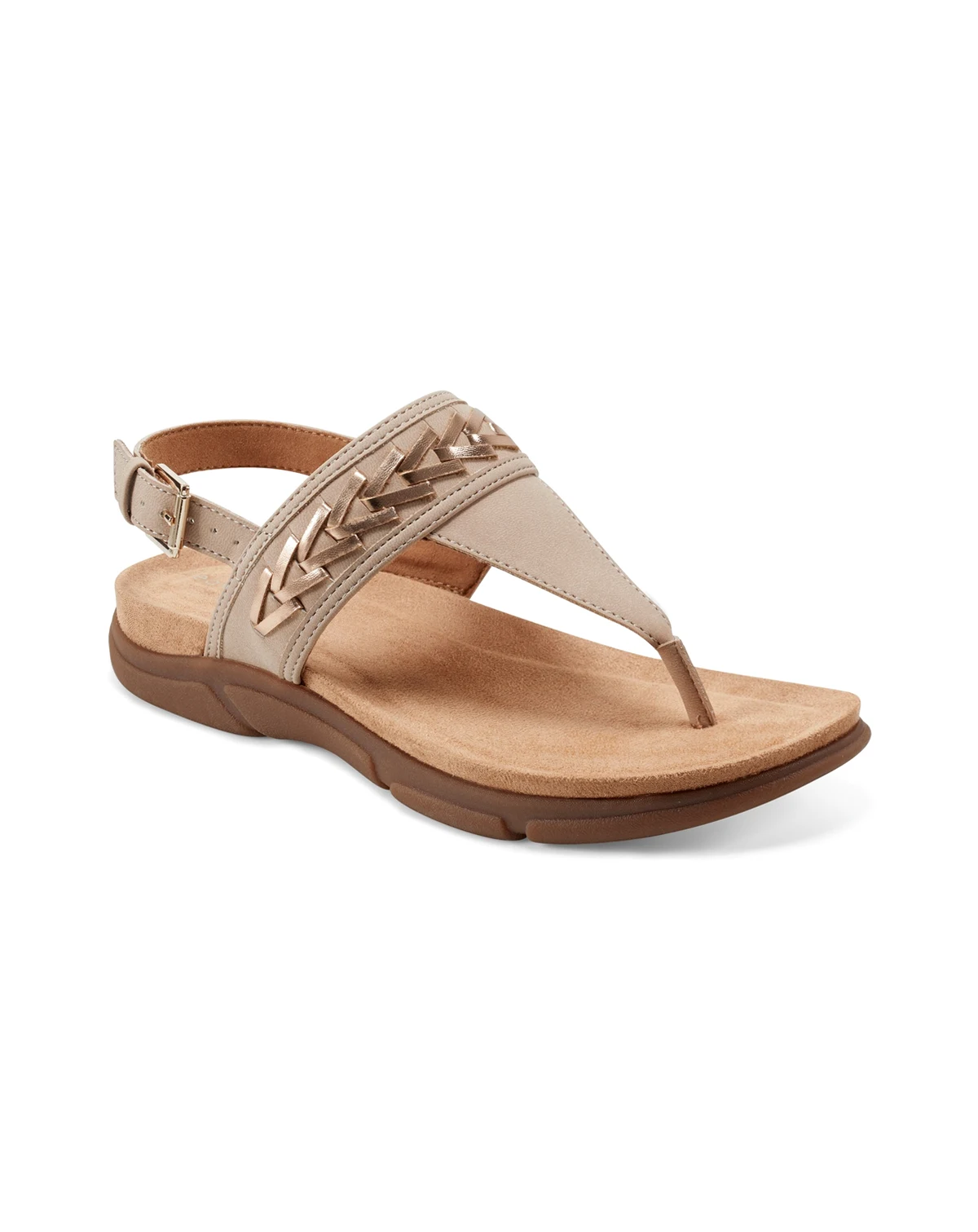 Monte Woven T-Strap Faux Leather Flat Sandals