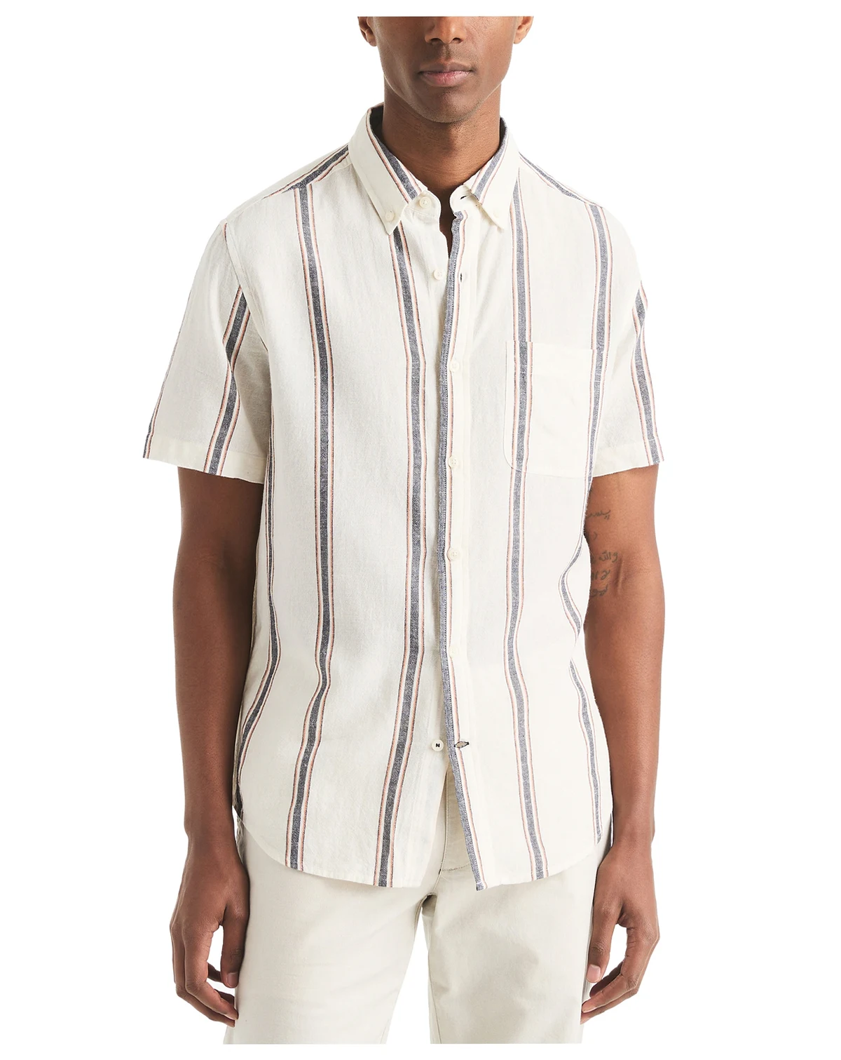 Men's Short Sleeve Striped Button-Down Shirt