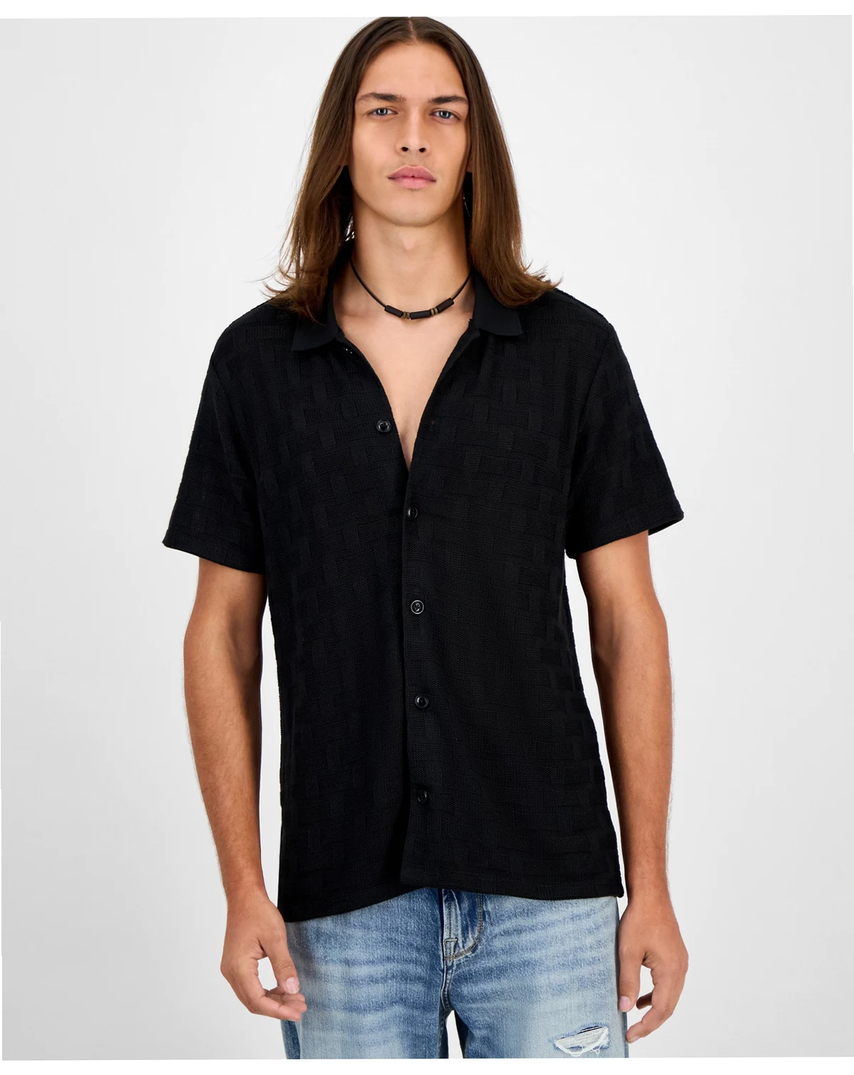 Men's Tristan Short Sleeve Textured Button-Front Shirt