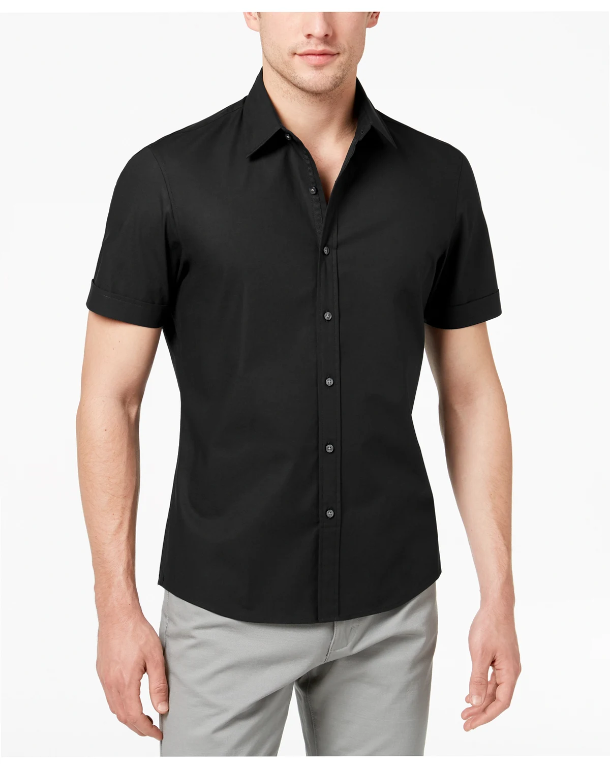 Men's Solid Stretch Button-Front Shirt