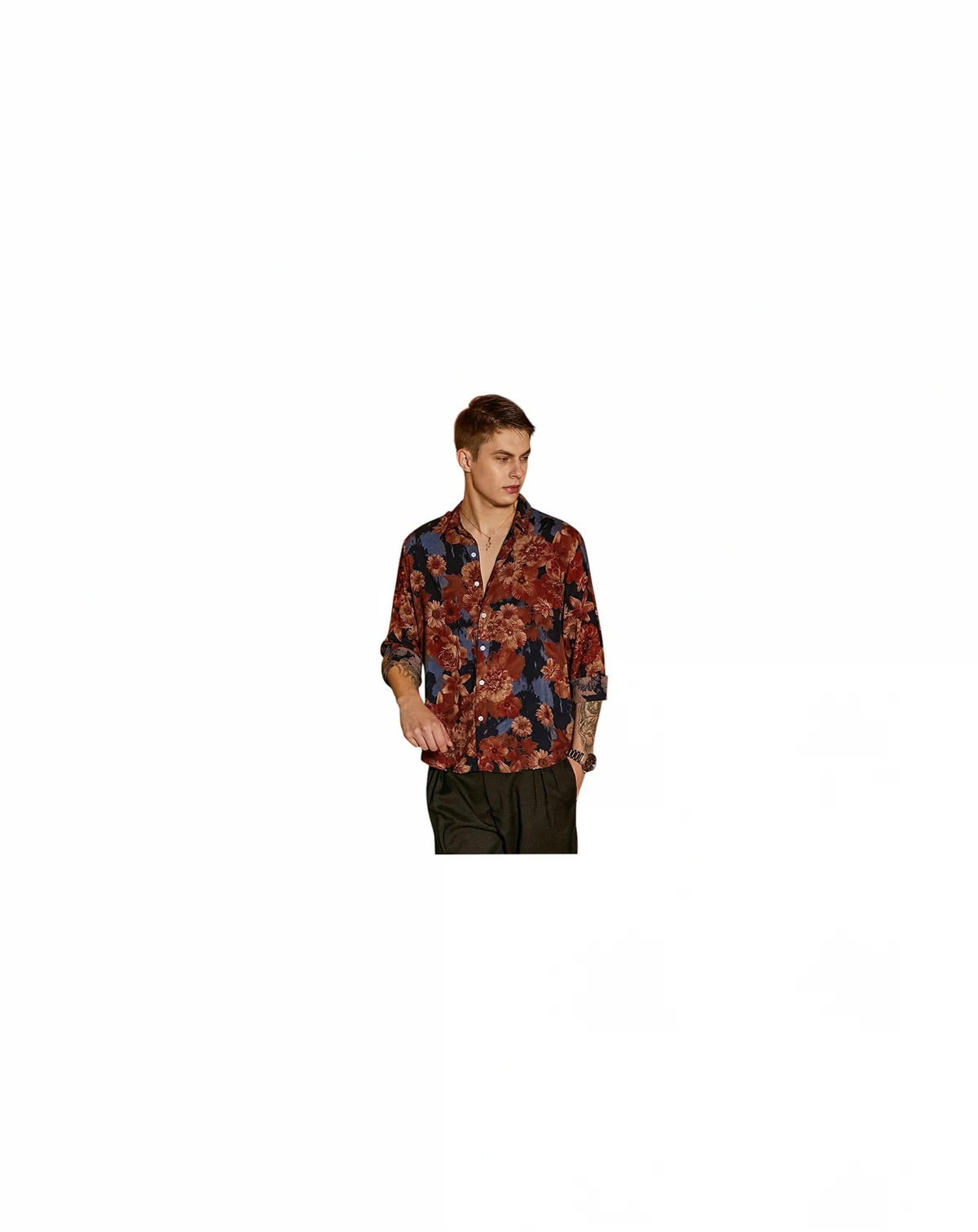 Men's Chocolate Brown & Midnight Black Floral Overlap Shirt