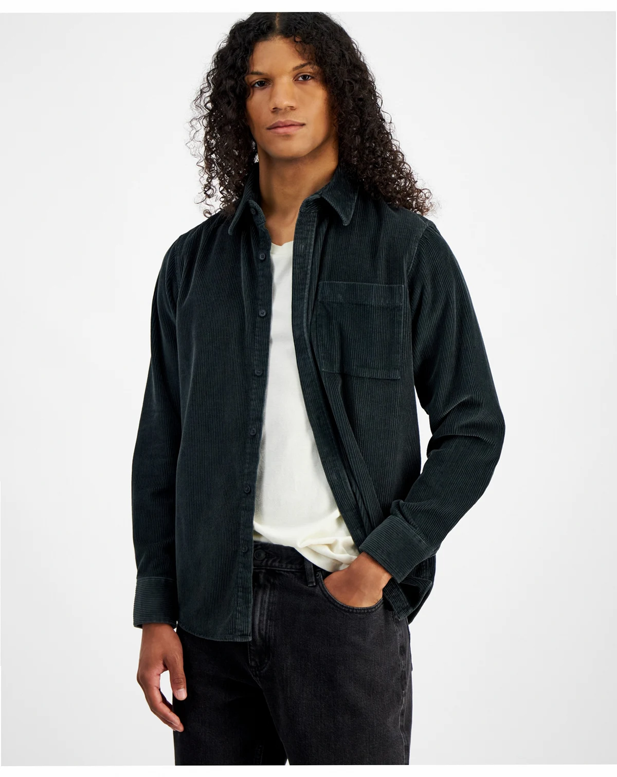 Men's Long Sleeve Button-Front Corduroy Shirt, Created for Macy's